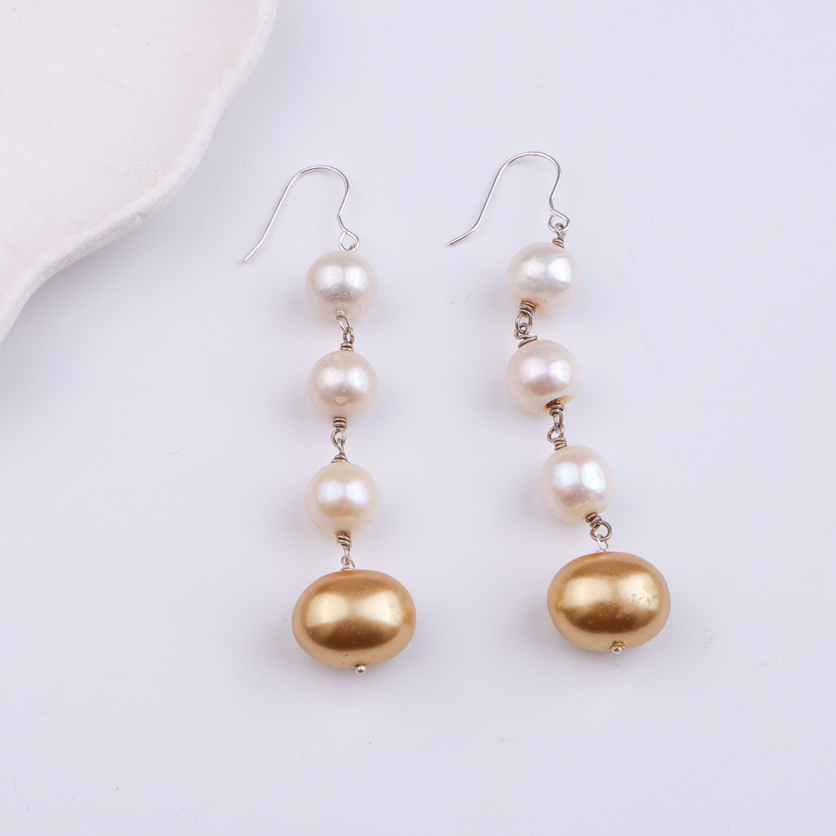 Golden Pearl & Baroque Pearl Silver Earrings (Project Handmade)