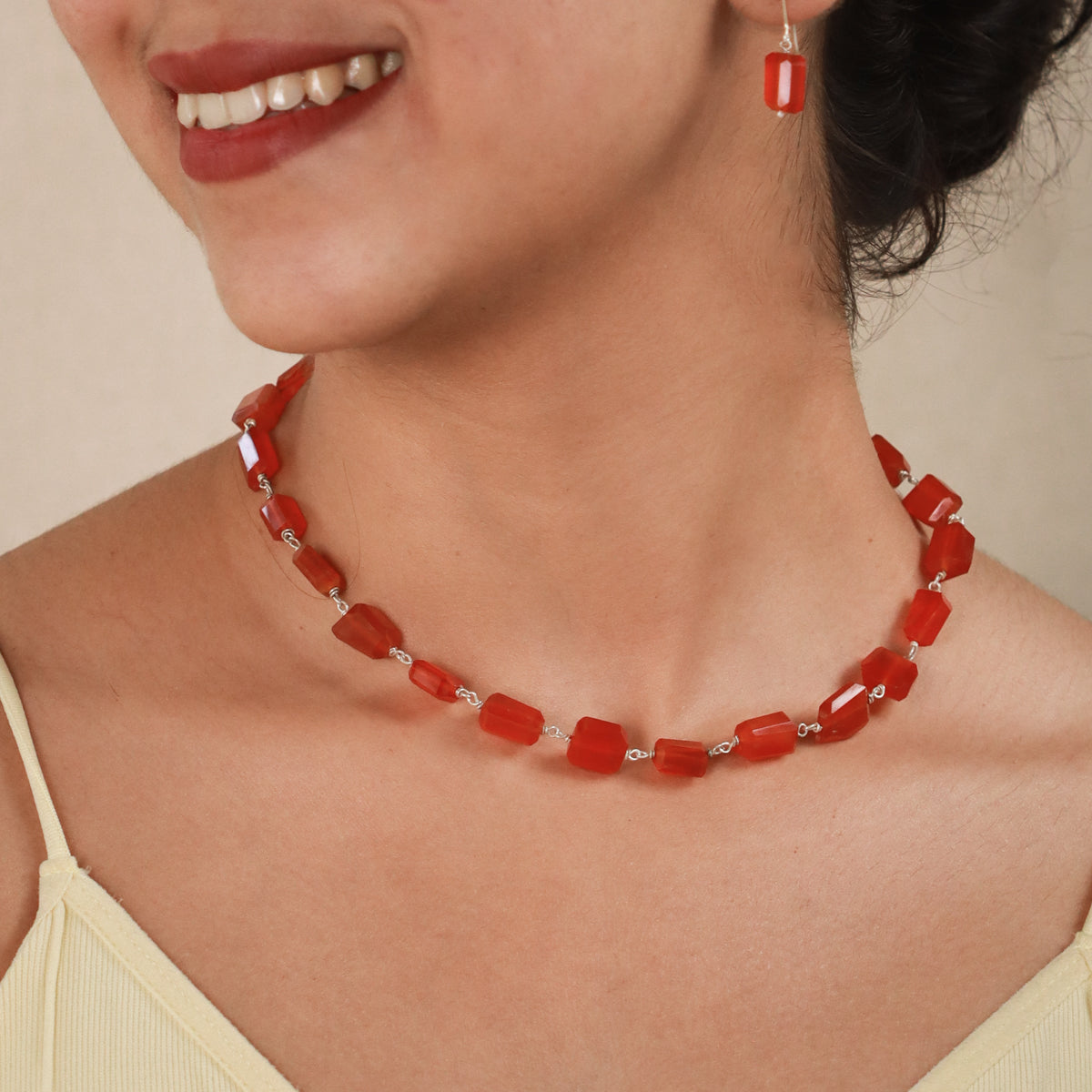 Carnelian Stones Silver Set