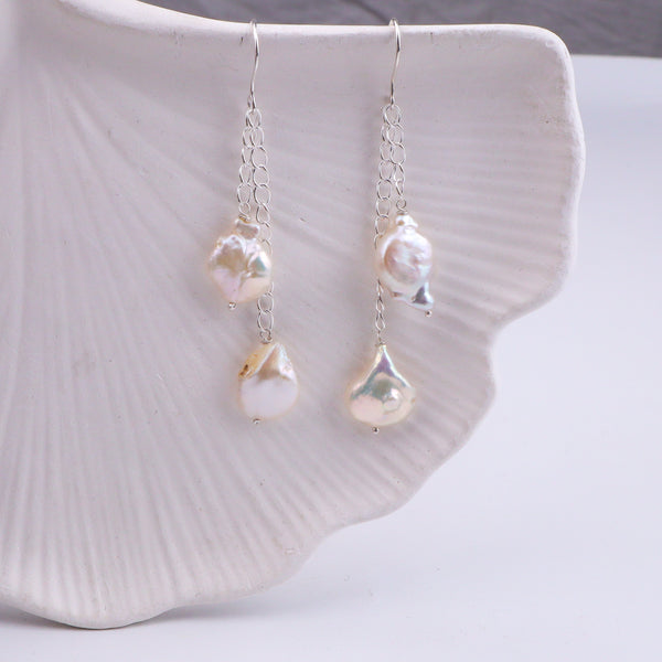 Baroque Pearl Silver Earrings (Project Handmade)
