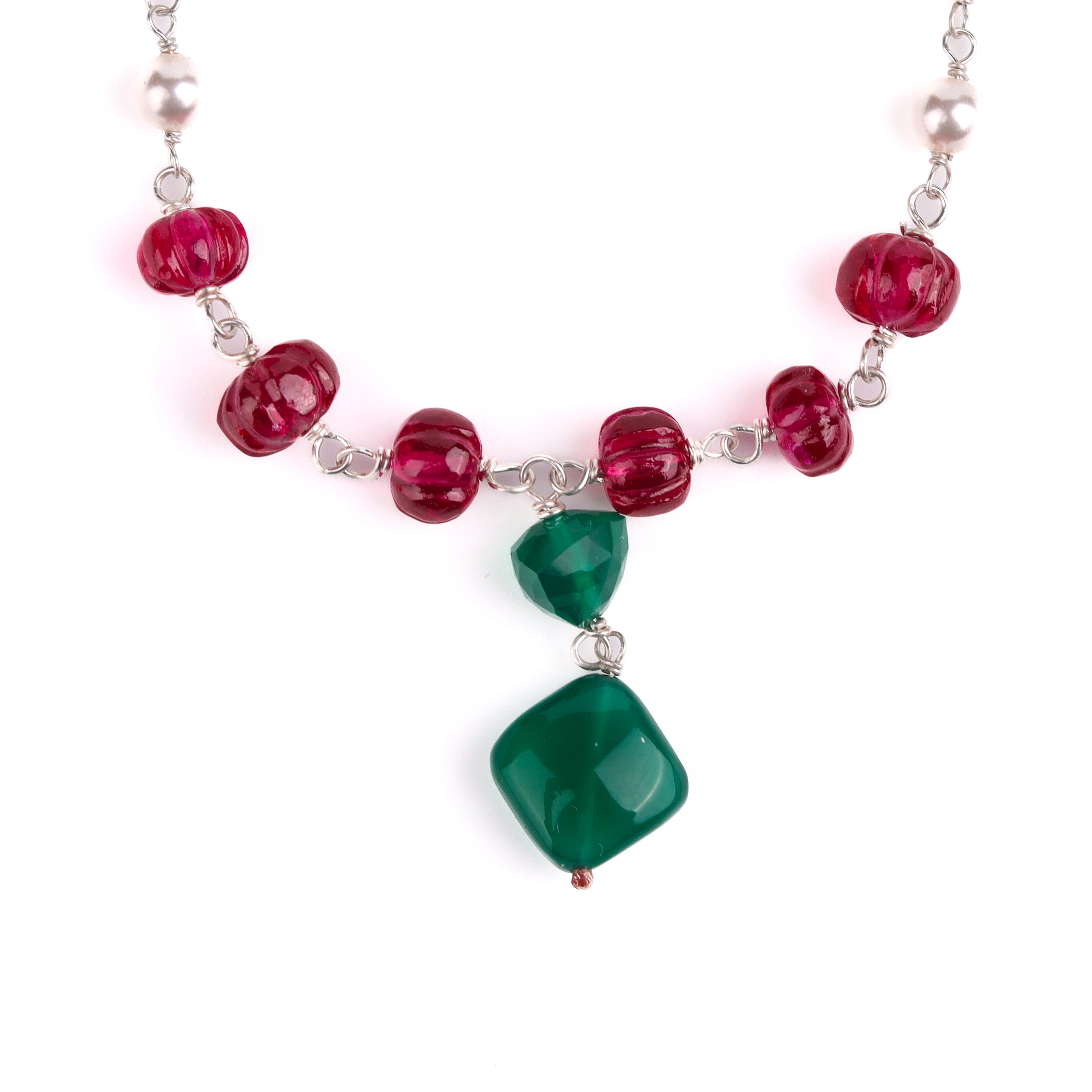 Pearl ganthan necklace with Semipricious stones