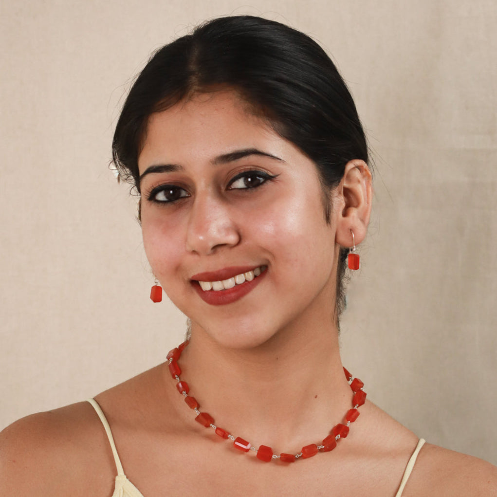 Carnelian Stones Silver Set