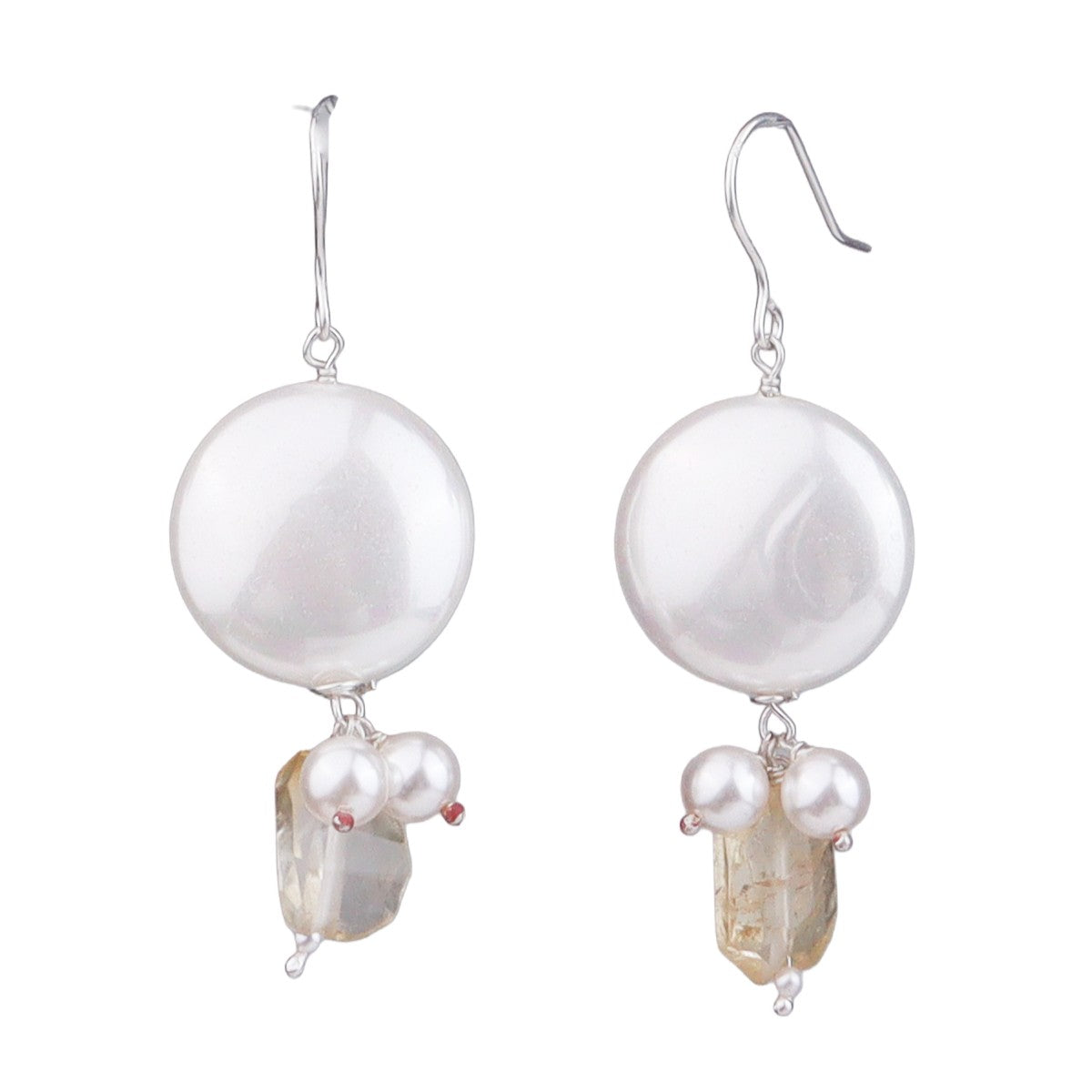 Coin Pearl & Citrine Silver Earrings (Project Handmade)