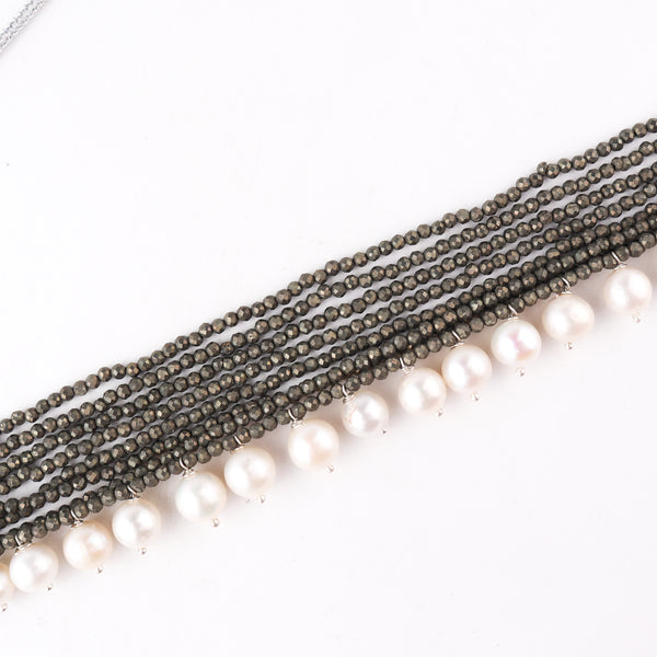 Luxe Choker - Pyrite and Fresh Water Pearls