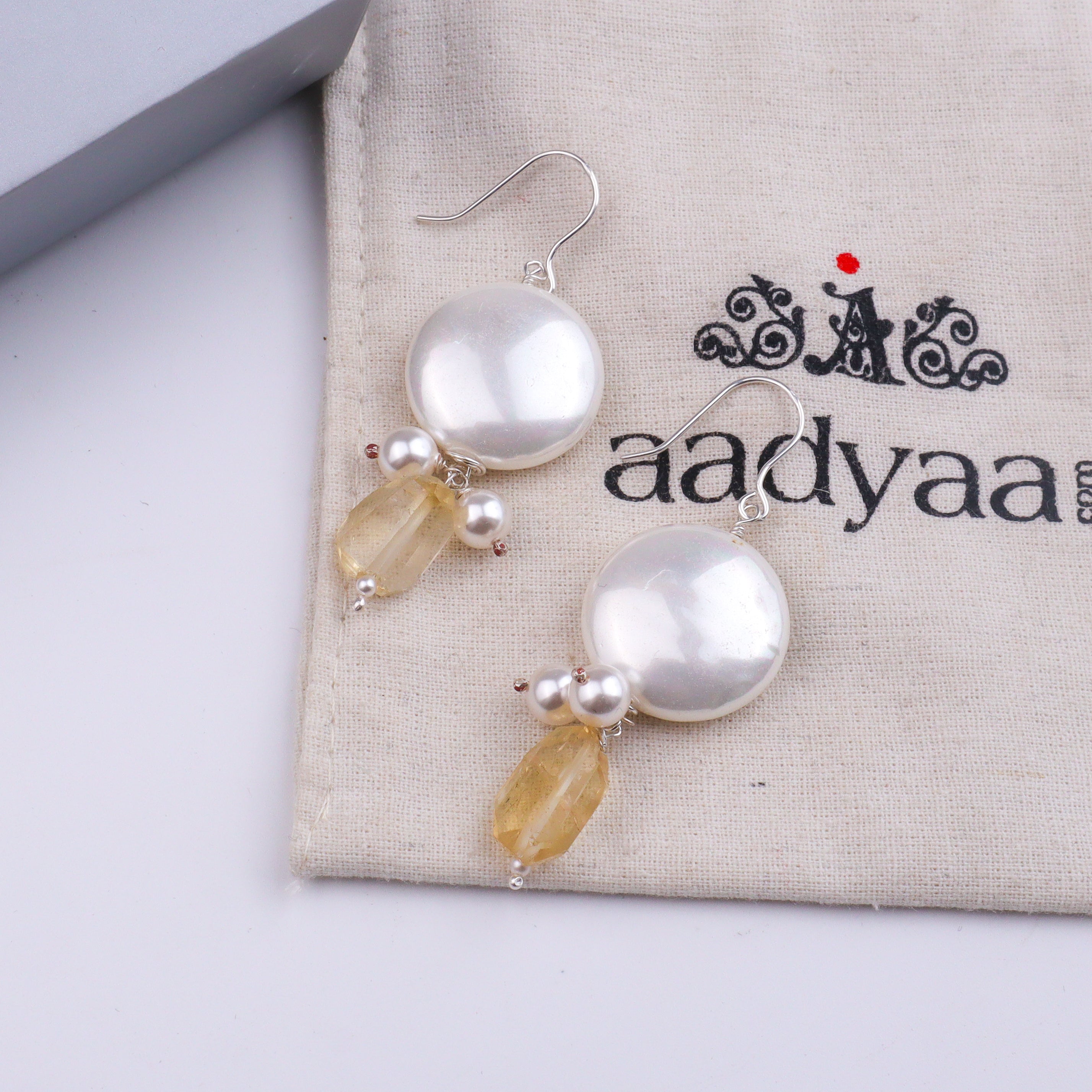 Coin Pearl & Citrine Silver Earrings (Project Handmade)