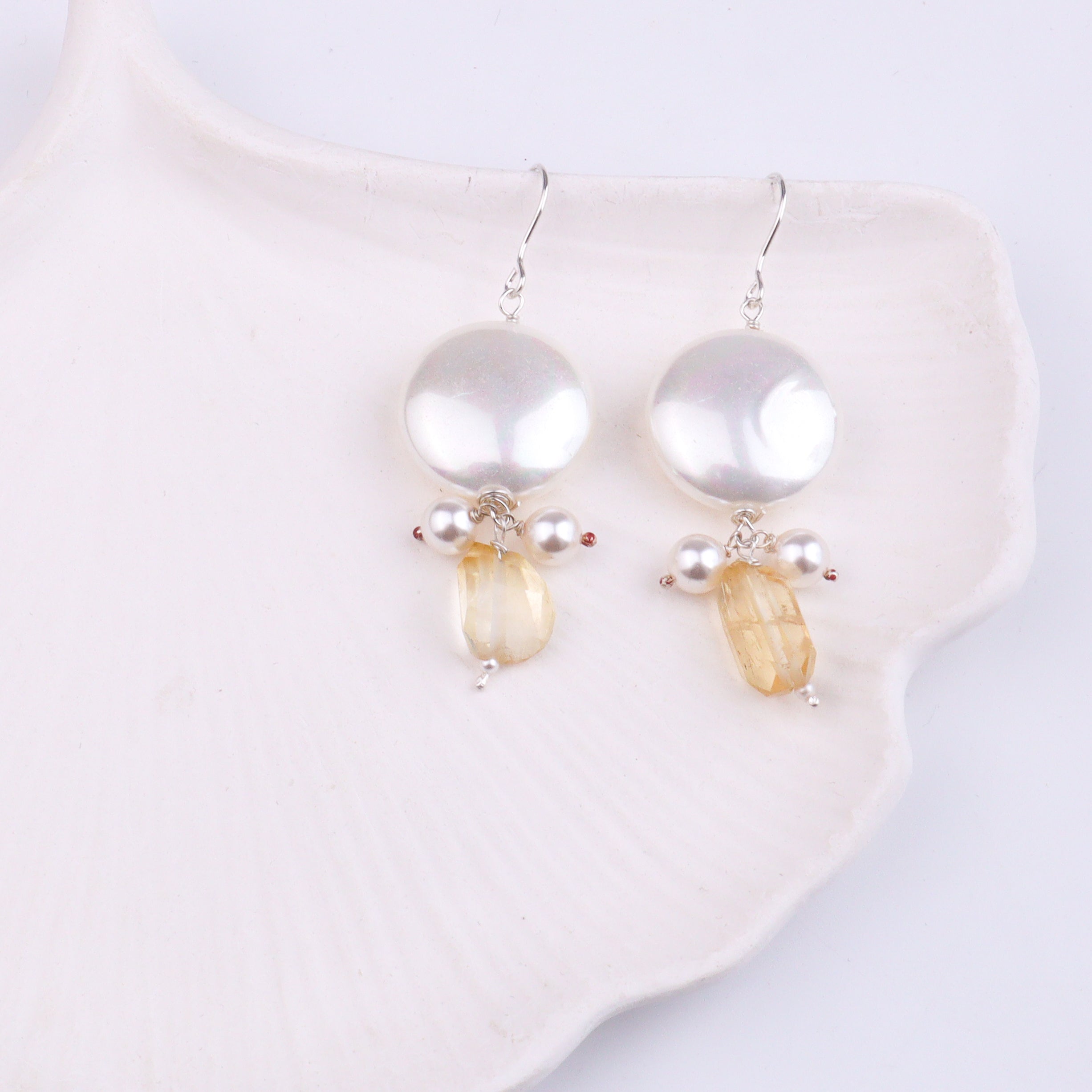 Coin Pearl & Citrine Silver Earrings (Project Handmade)
