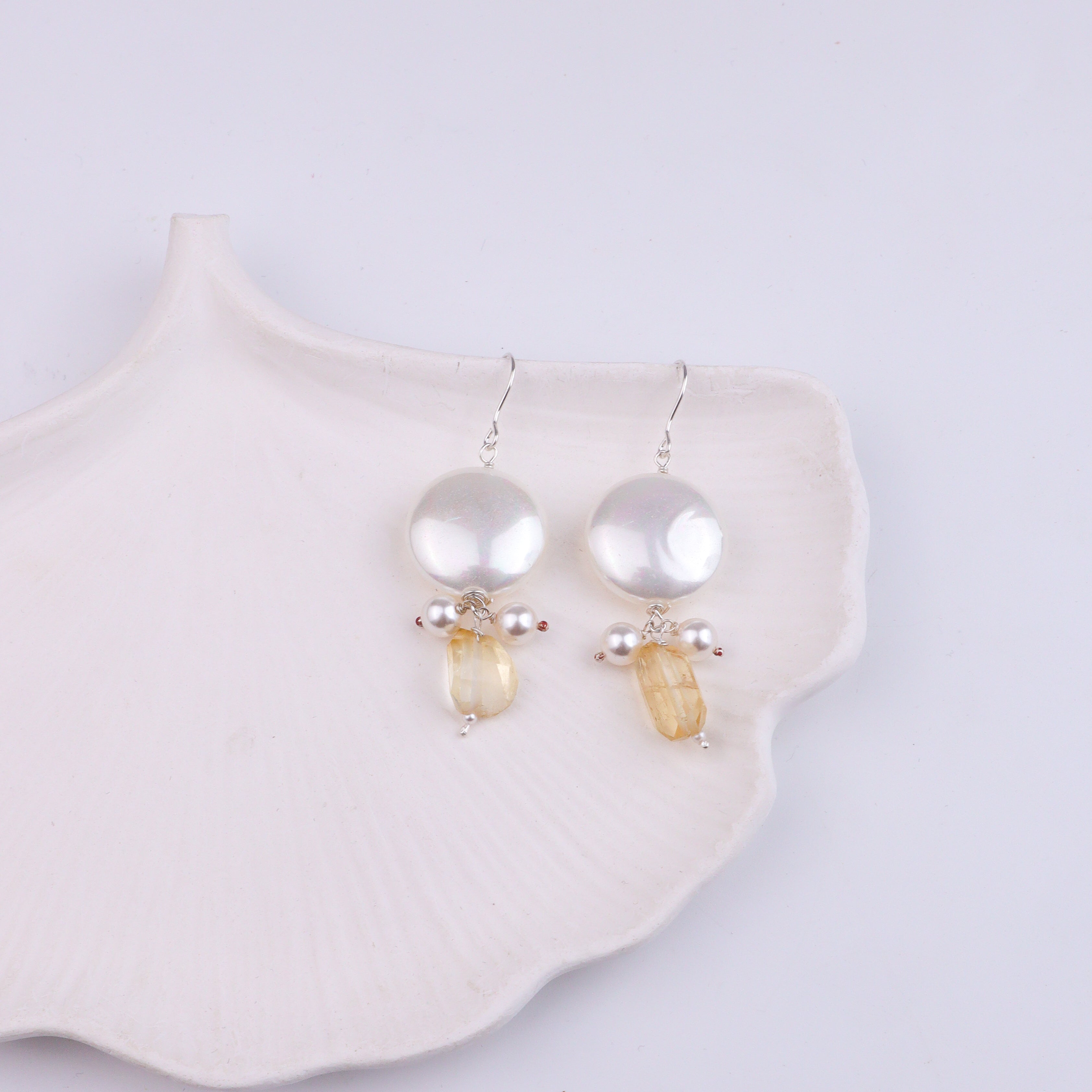 Coin Pearl & Citrine Silver Earrings (Project Handmade)