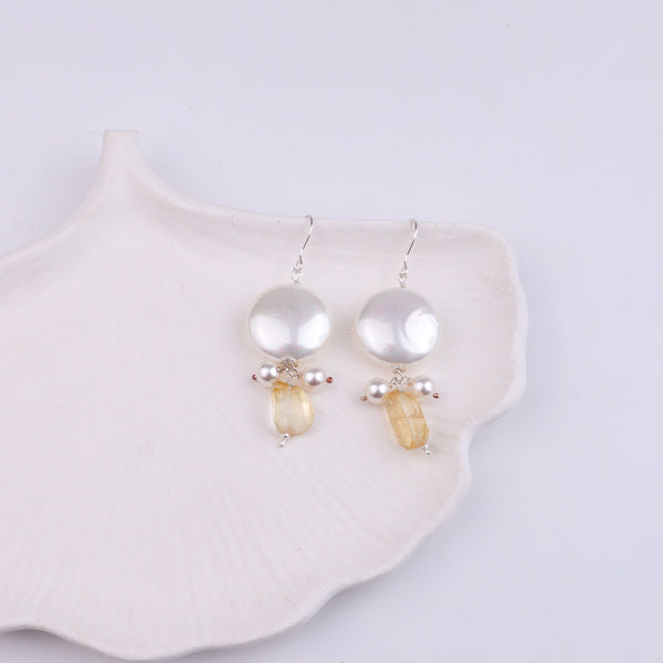 Coin Pearl & Citrine Silver Earrings (Project Handmade)
