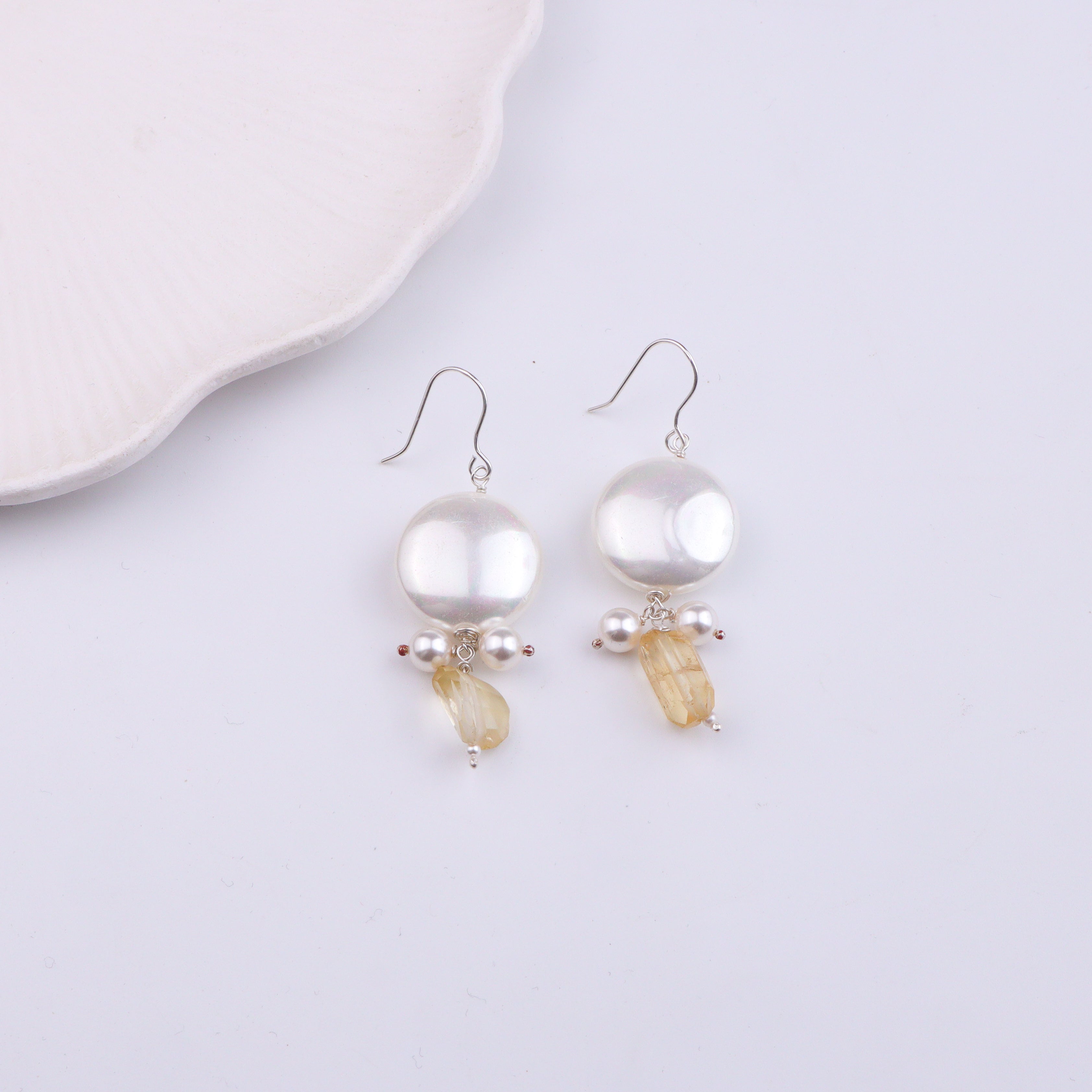 Coin Pearl & Citrine Silver Earrings (Project Handmade)
