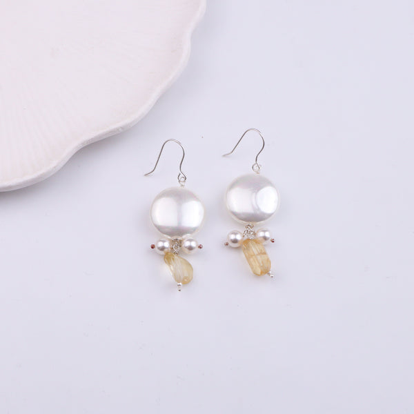 Coin Pearl & Citrine Silver Earrings (Project Handmade)