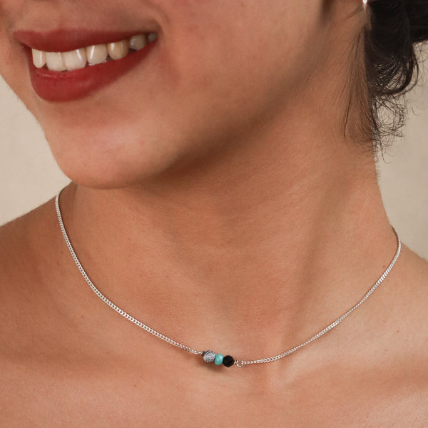 Silver Chain Necklace with Tiny Semi Precious Stones