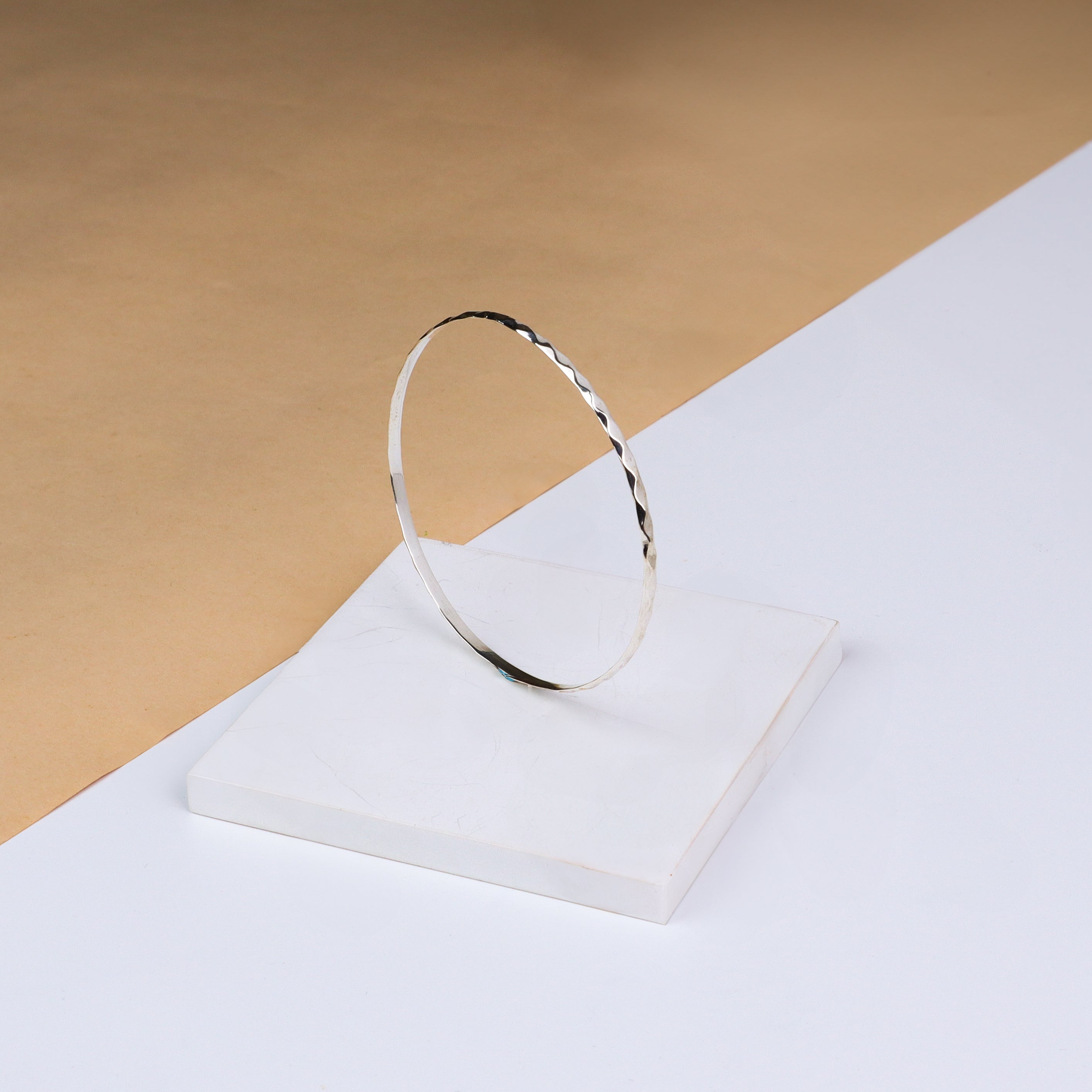 Silver Thin Abstract Textured Bangle
