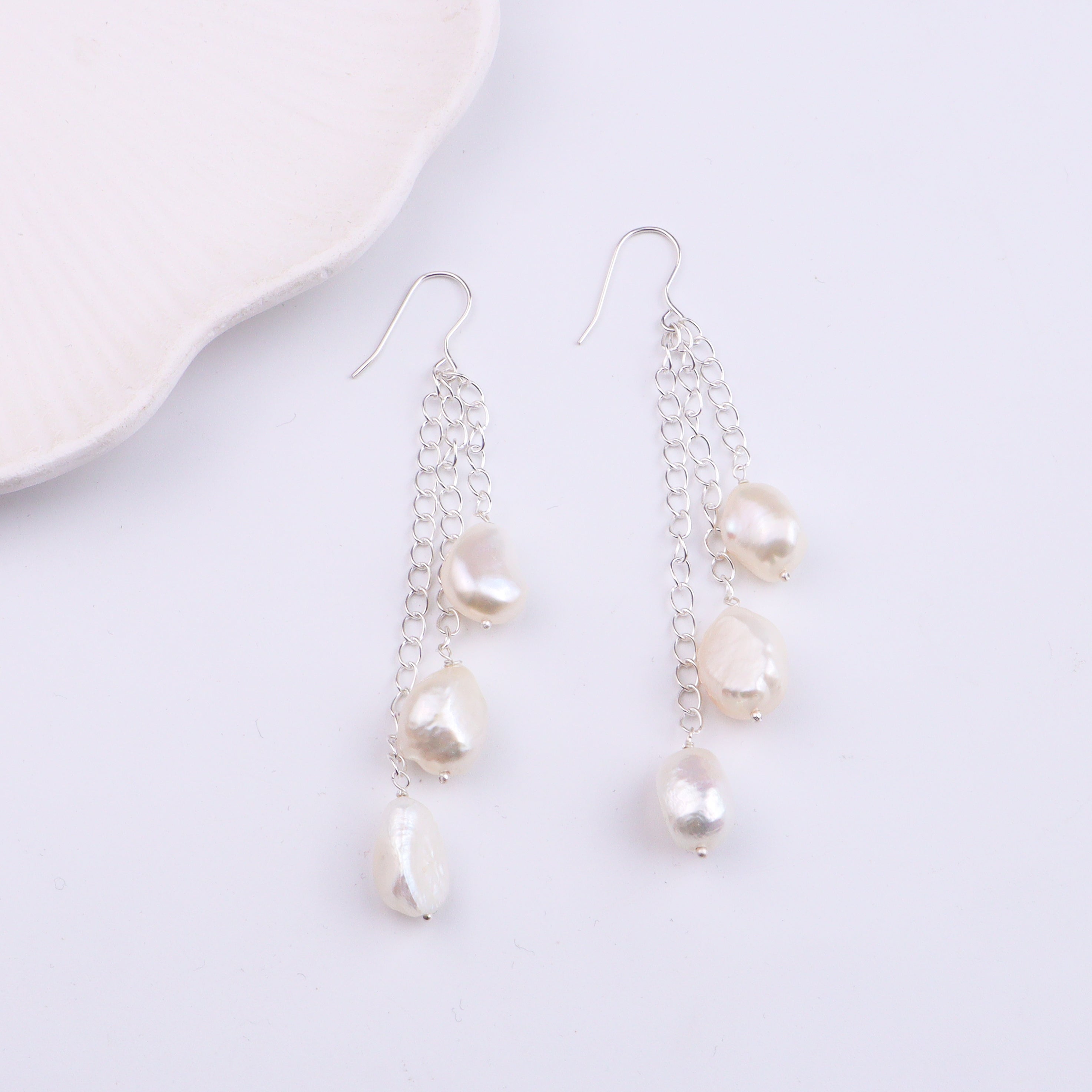 Freshwater Pearl Silver Earrings (Project Handmade)