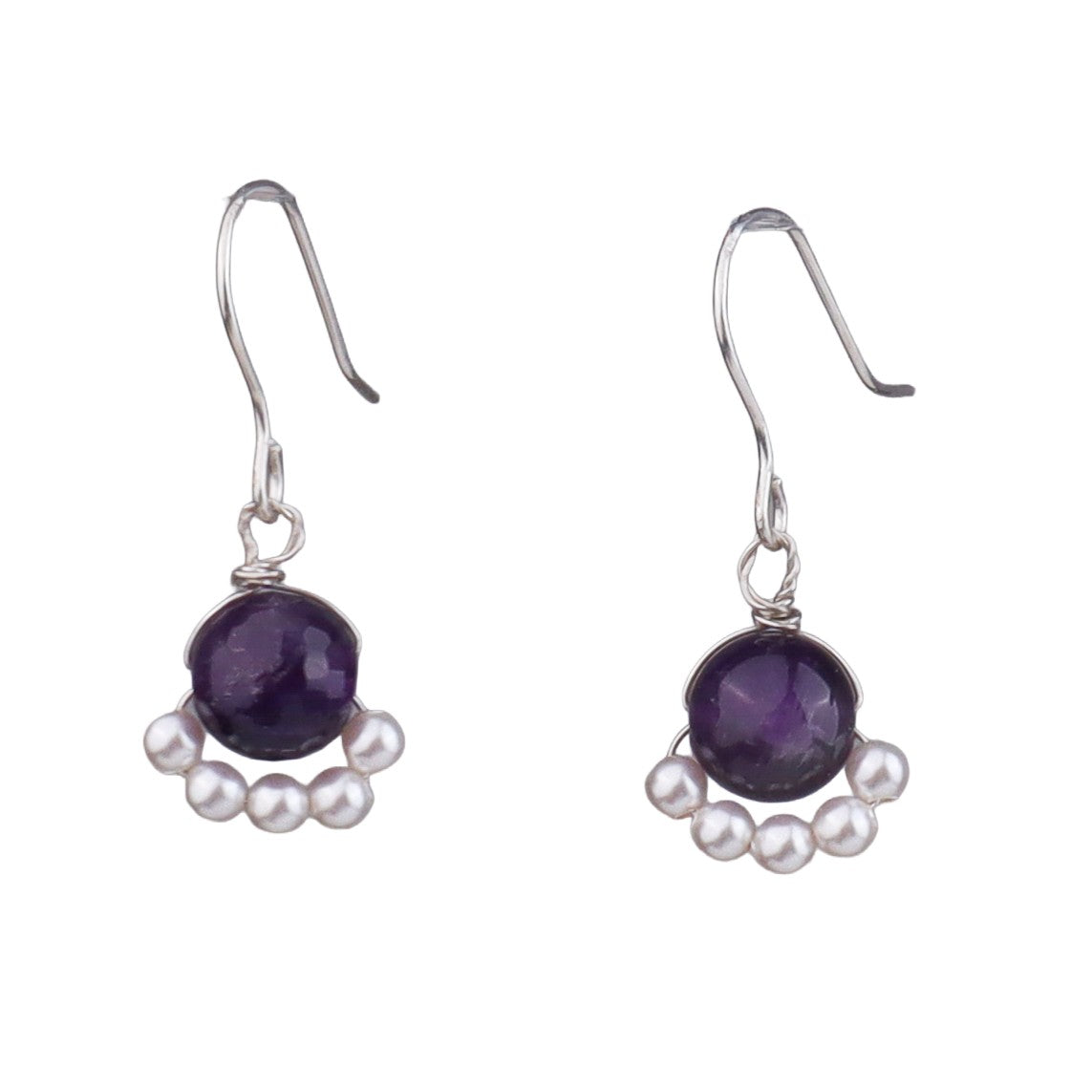 Purple Agate & Pearl Silver Earrings (Project Handmade)