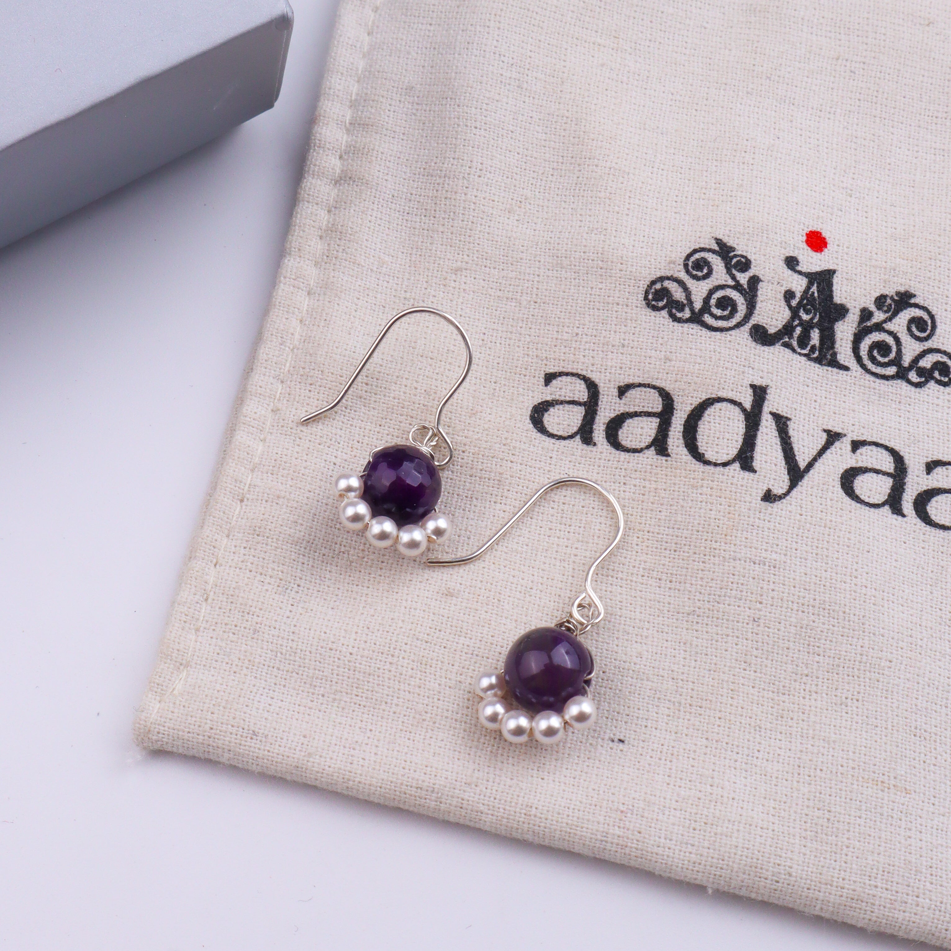 Purple Agate & Pearl Silver Earrings (Project Handmade)