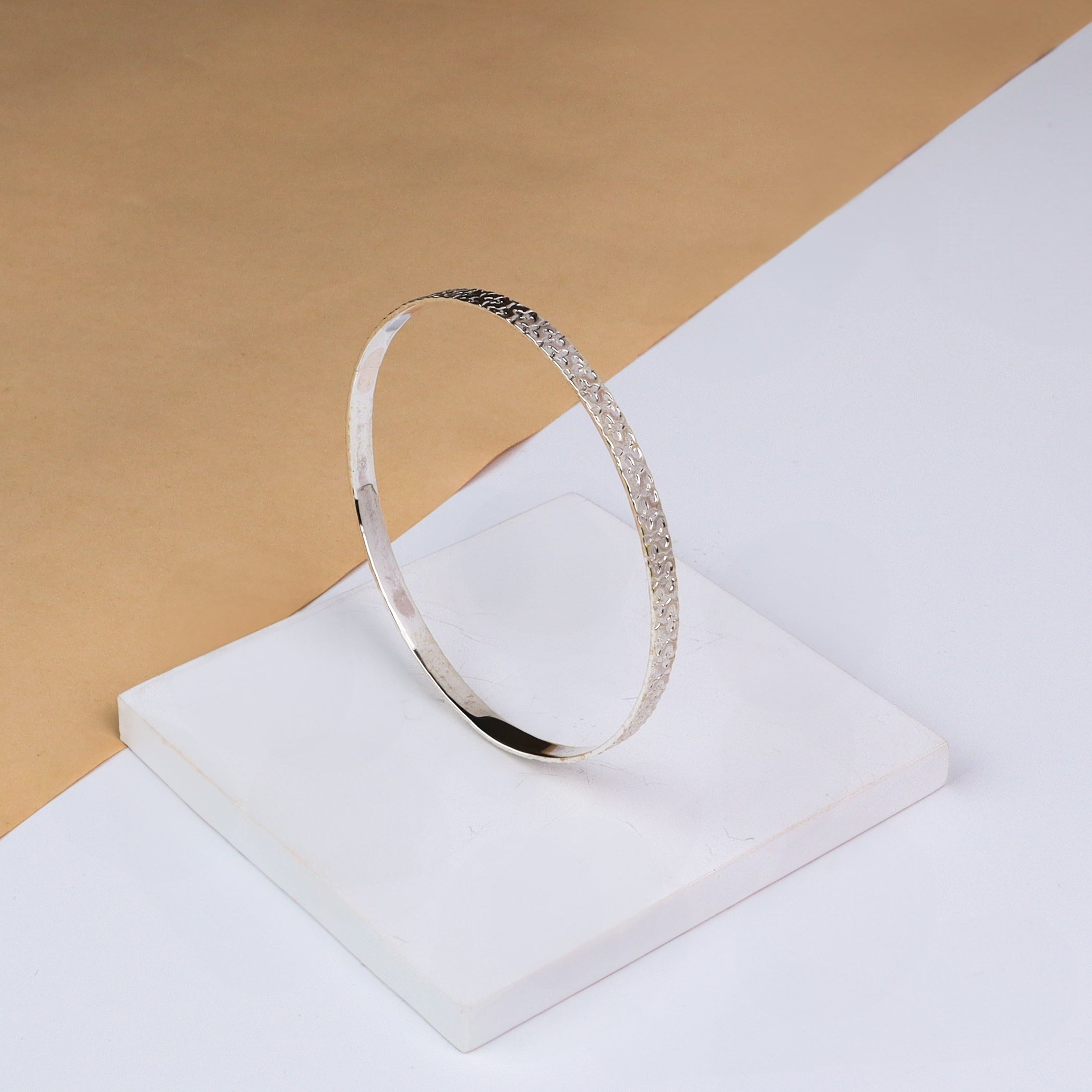 Silver Floral Textured Bangle