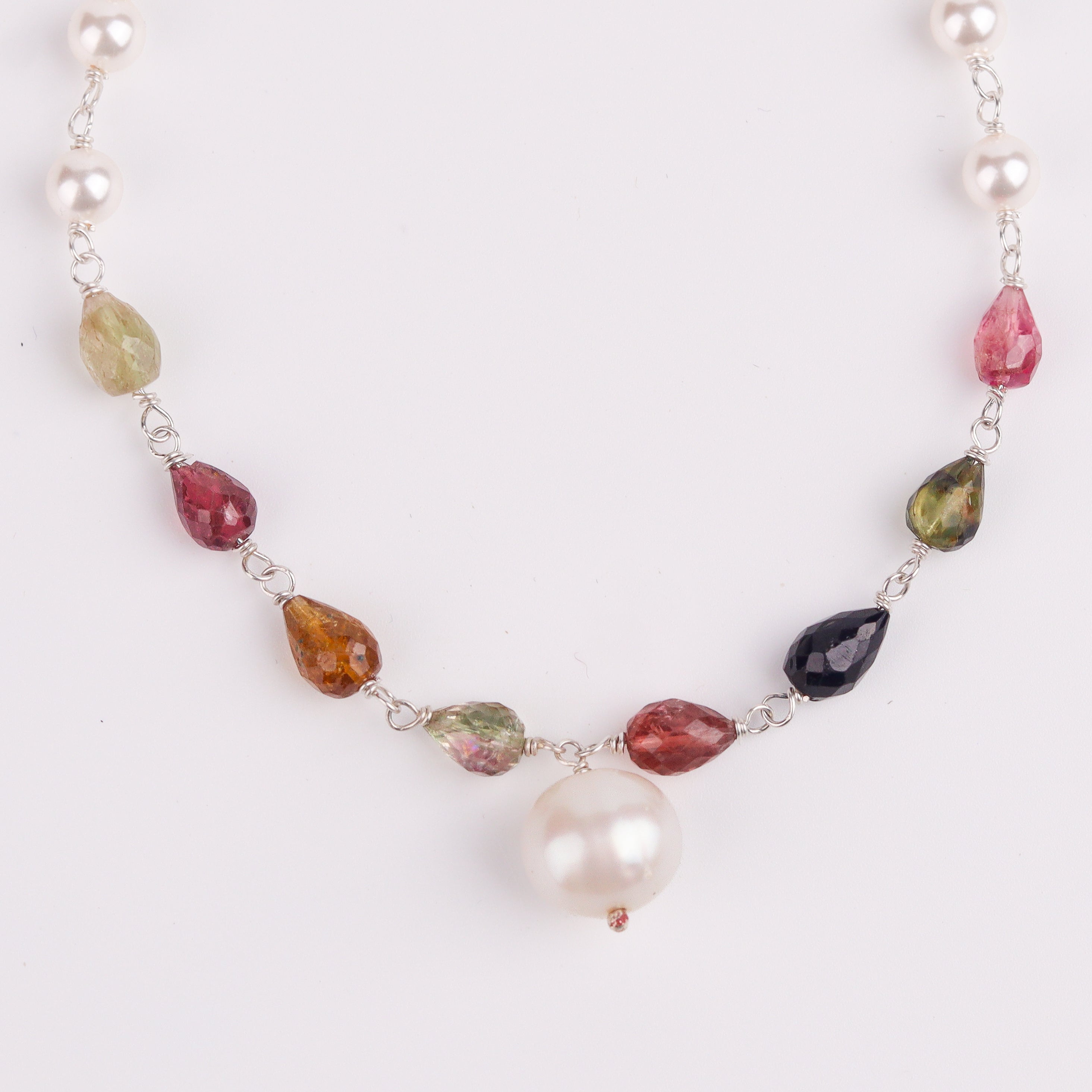 Pearl ganthan necklace with Semipricious stones