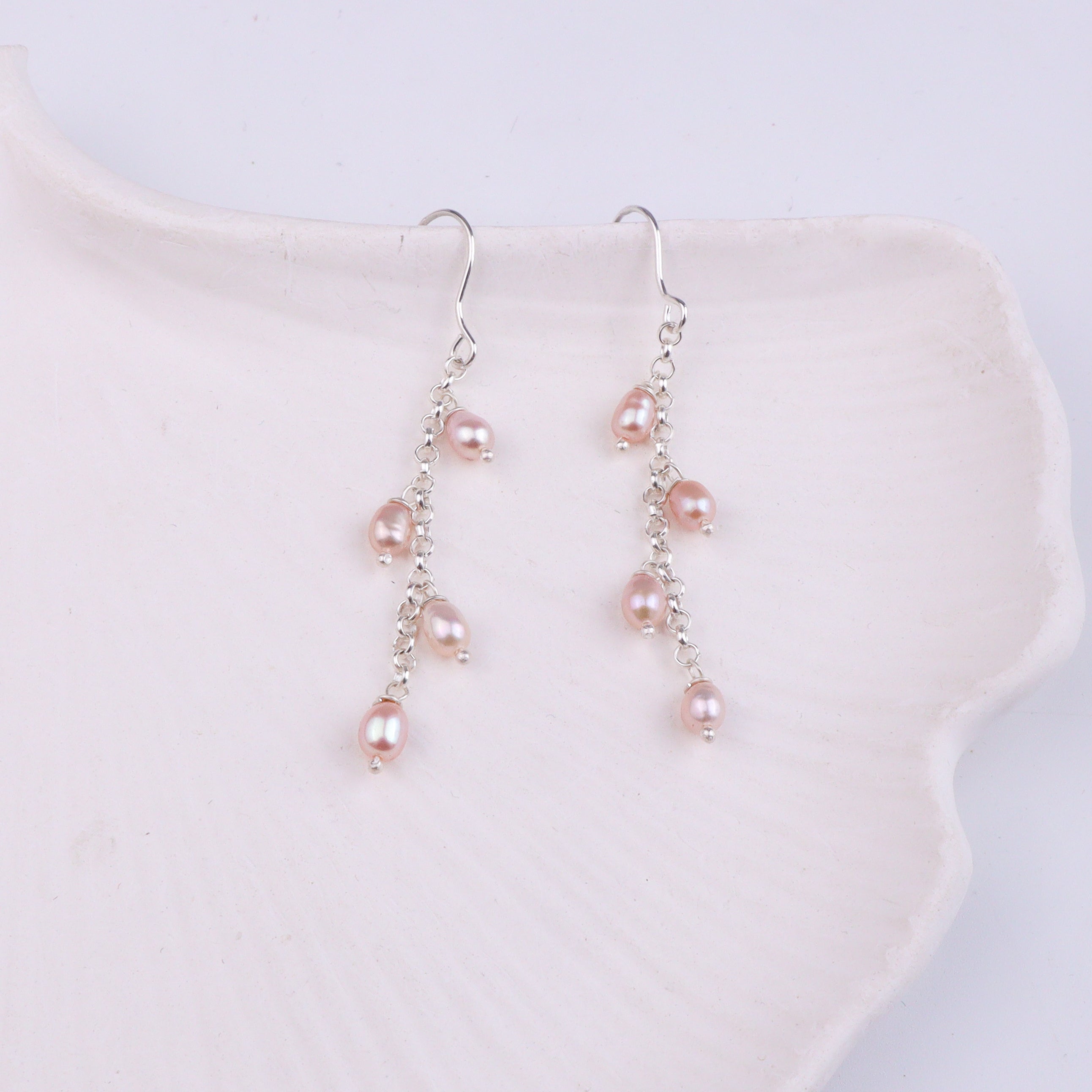 Rice Pearl Silver Earrings (Project Handmade)
