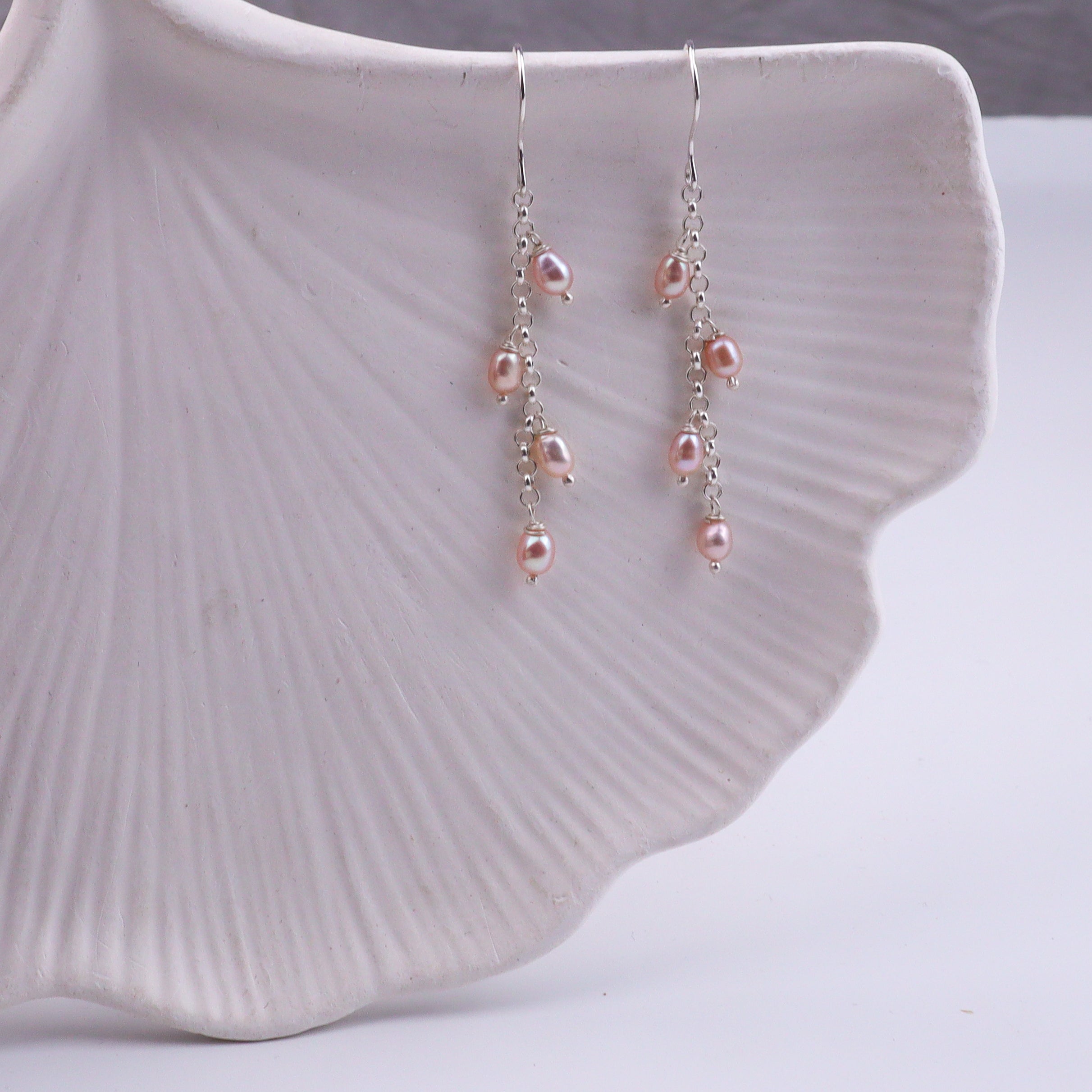 Rice Pearl Silver Earrings (Project Handmade)