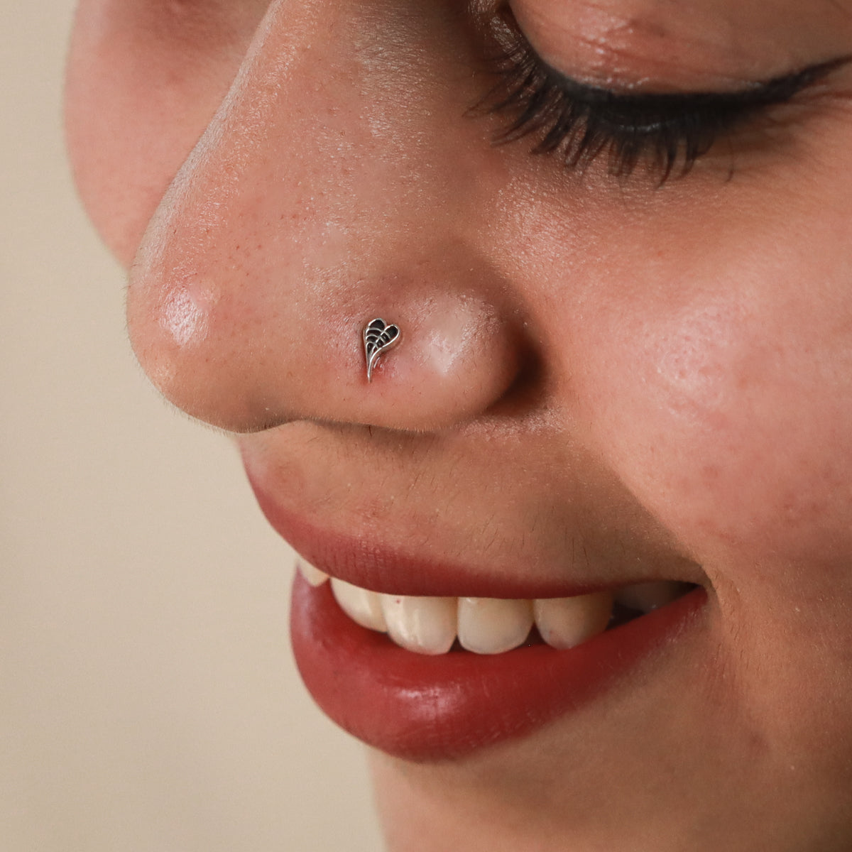 Peepal Leaf Nose pin ( Pierced ) - Silver