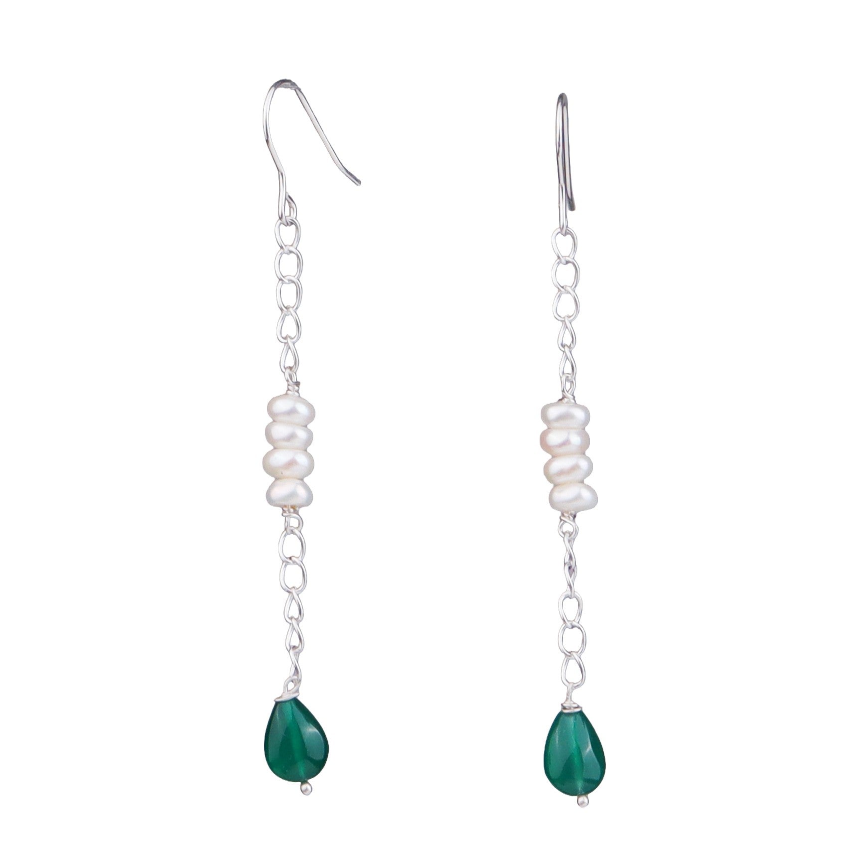 Green Onyx & Pearl Silver Earrings (Project Handmade)