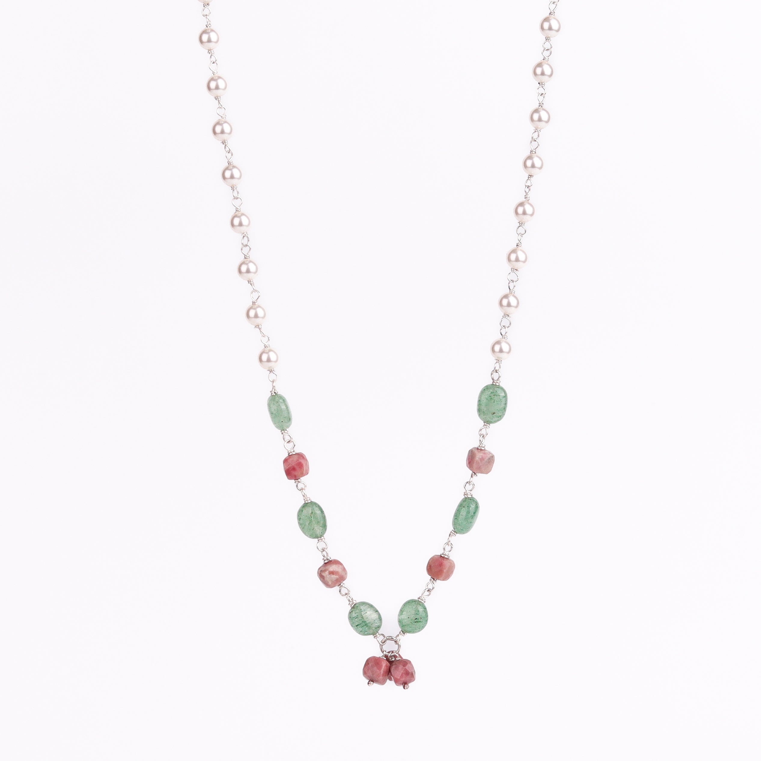 Pearl ganthan necklace with Semipricious stones
