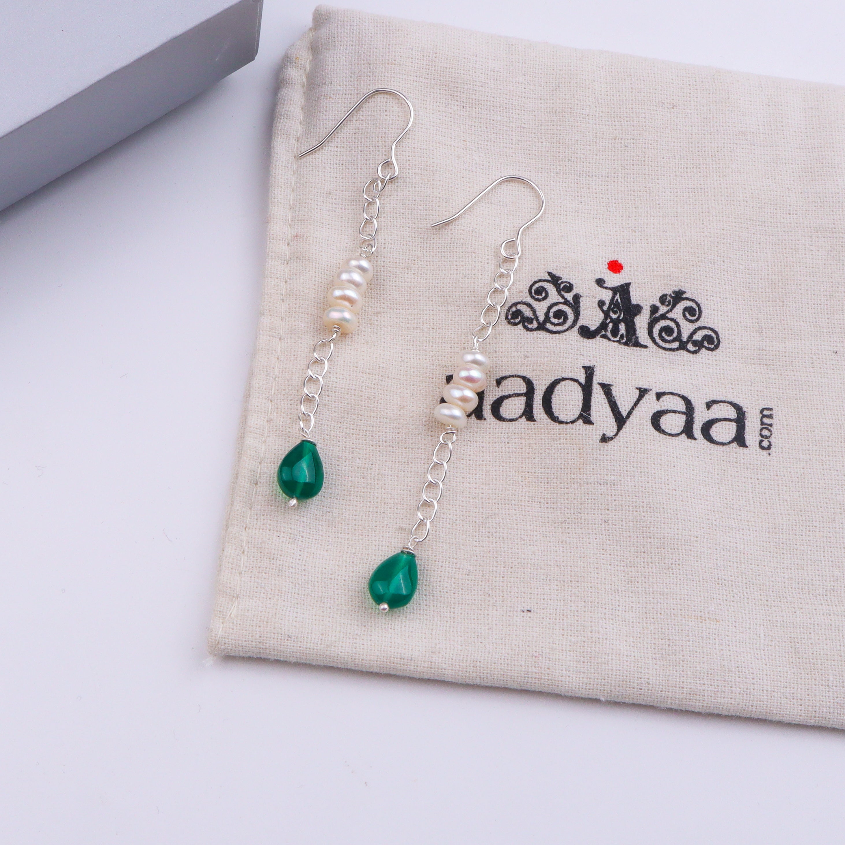 Green Onyx & Pearl Silver Earrings (Project Handmade)