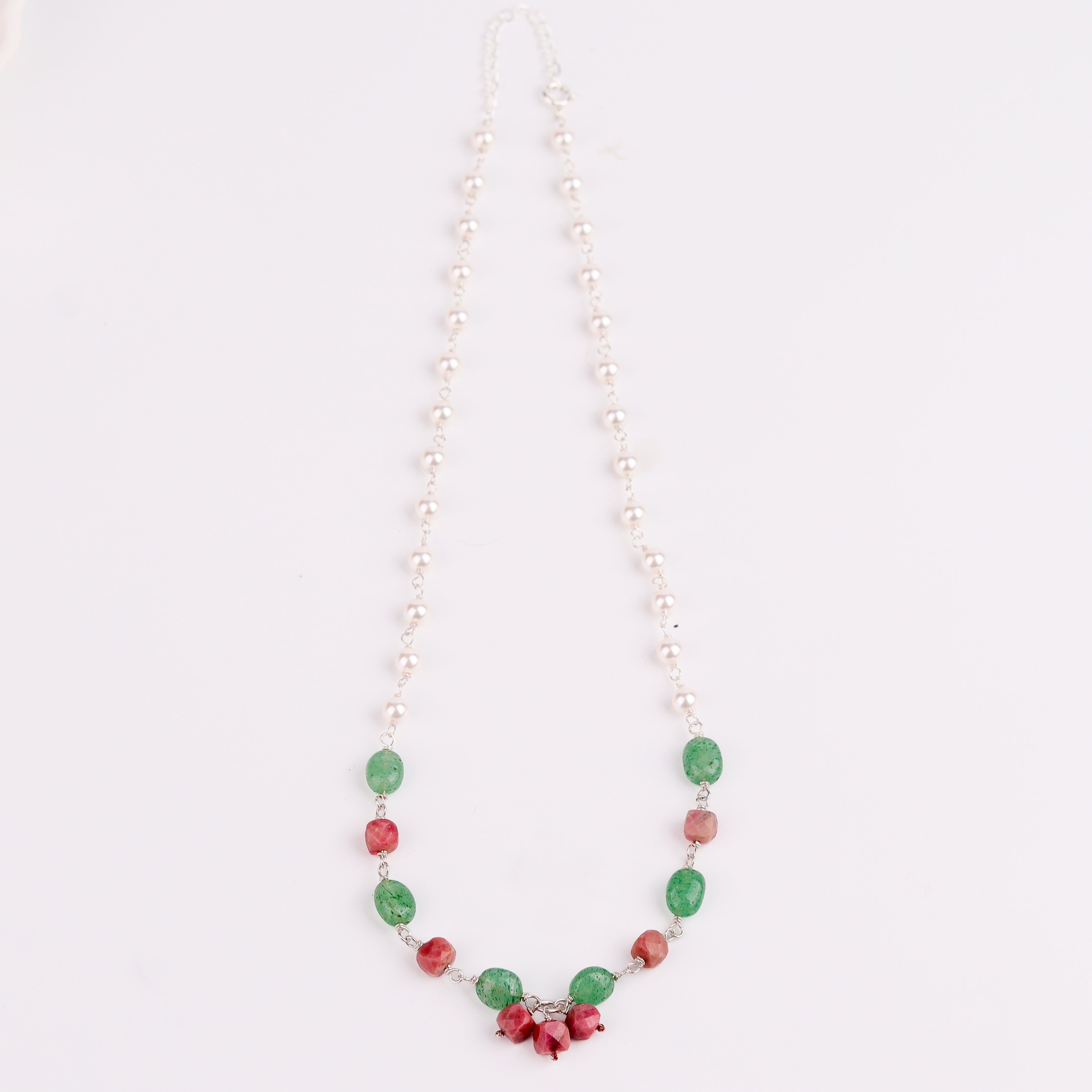 Pearl ganthan necklace with Semipricious stones