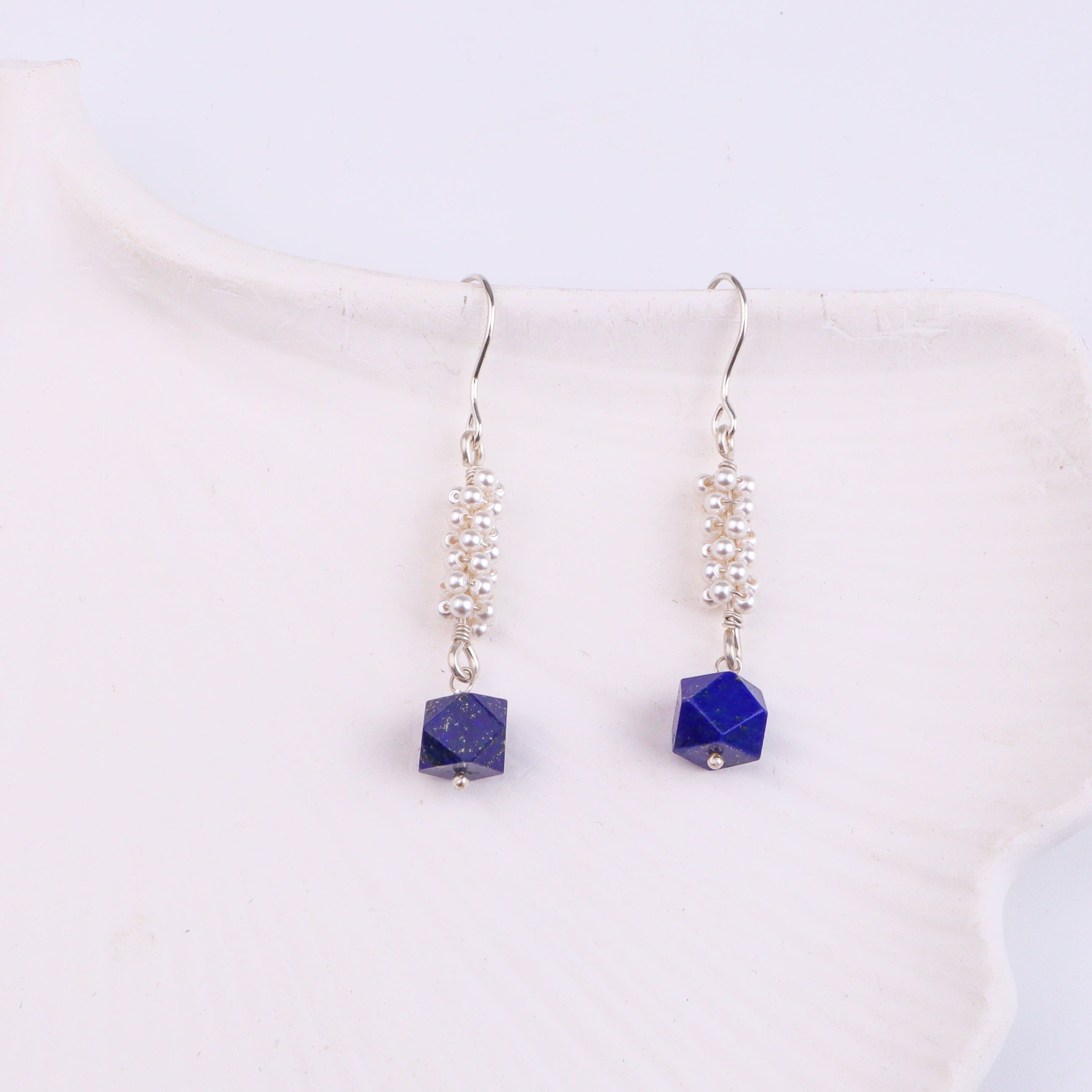 Lapis Lazuli & Pearl Silver Earrings (Project Handmade)
