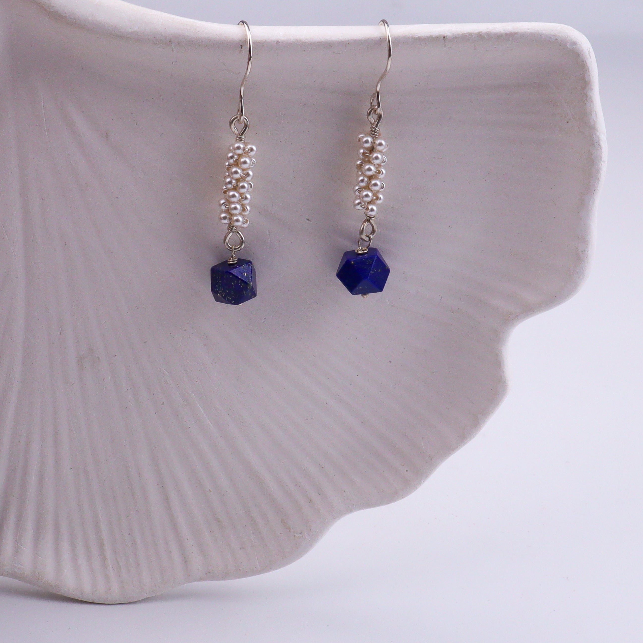 Lapis Lazuli & Pearl Silver Earrings (Project Handmade)