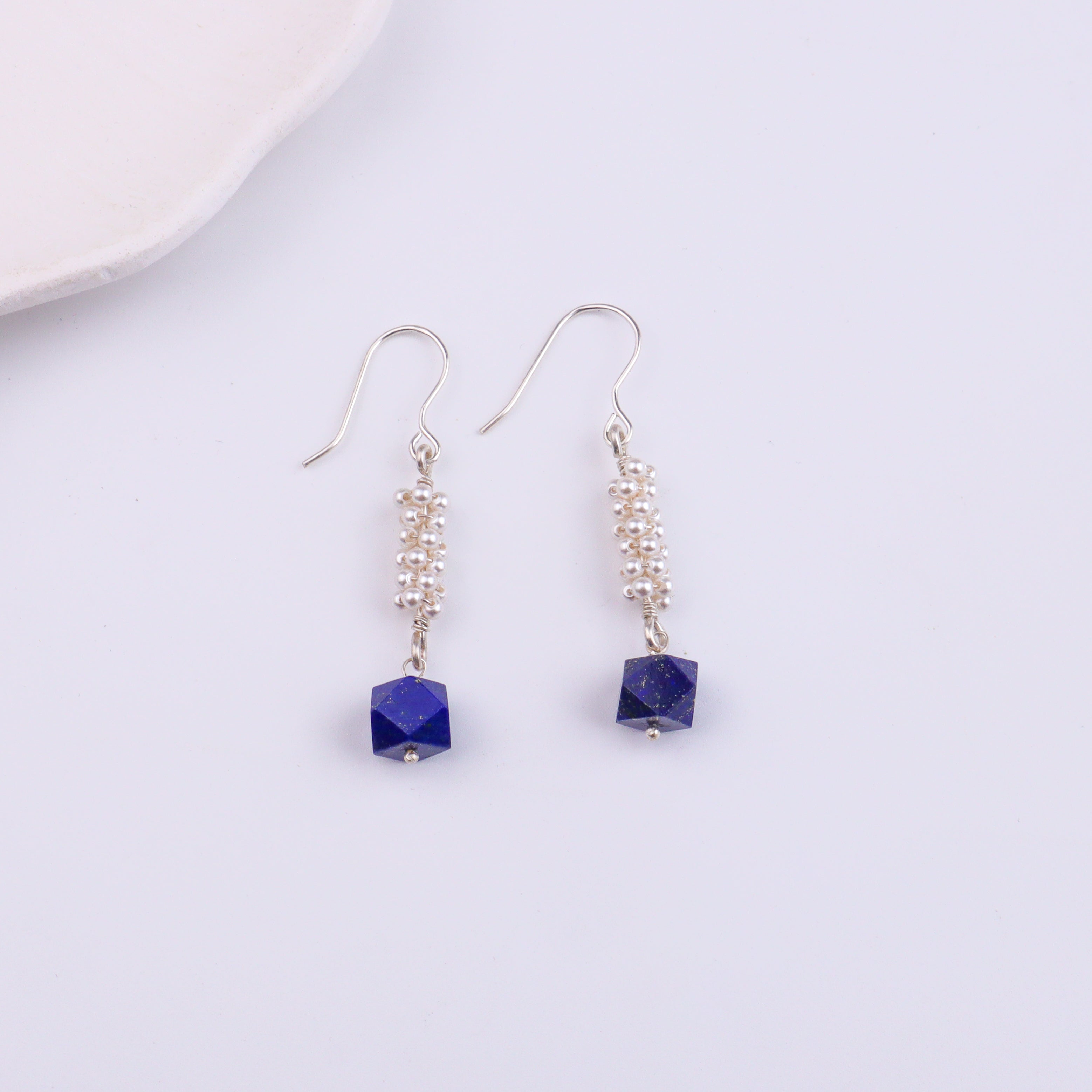 Lapis Lazuli & Pearl Silver Earrings (Project Handmade)