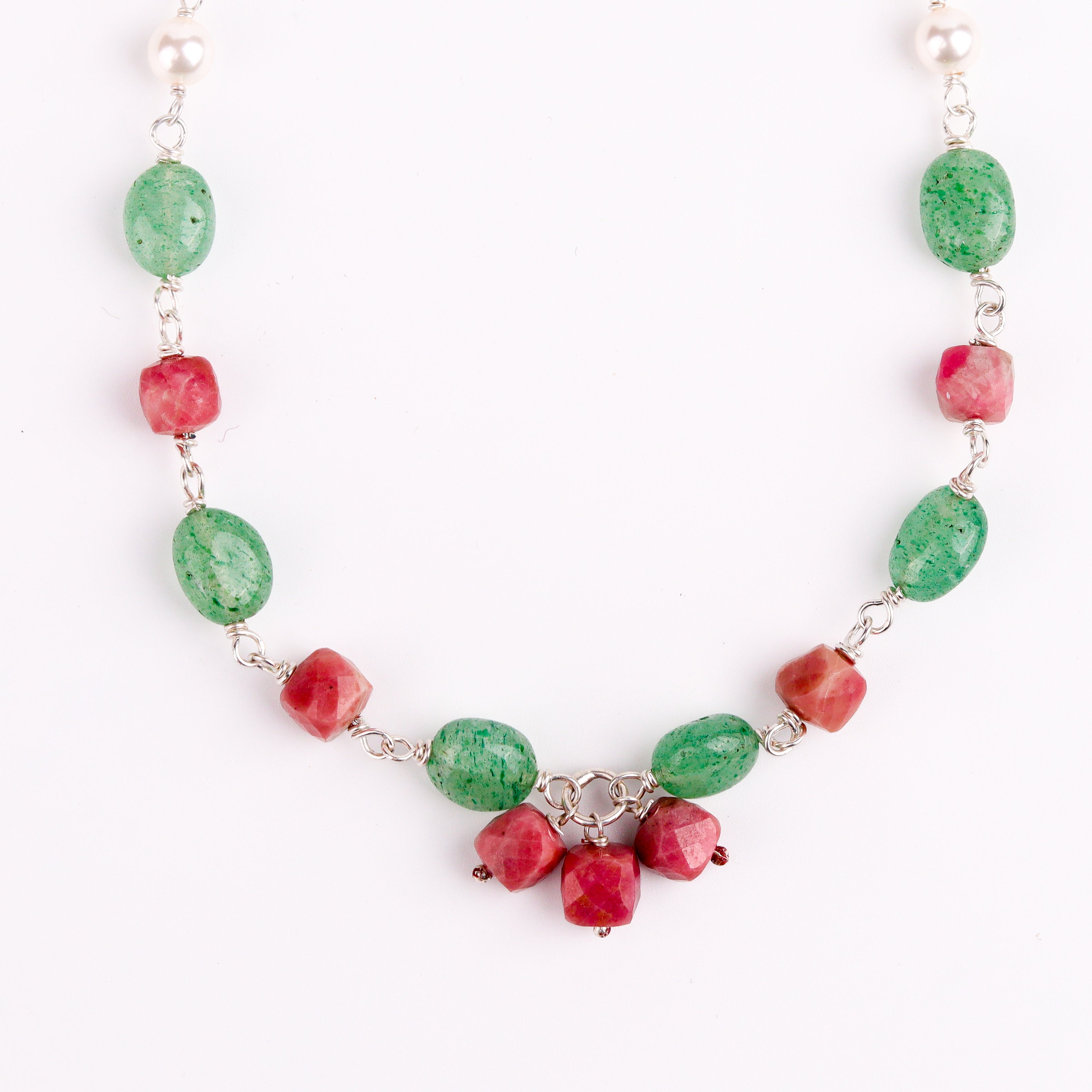 Pearl ganthan necklace with Semipricious stones