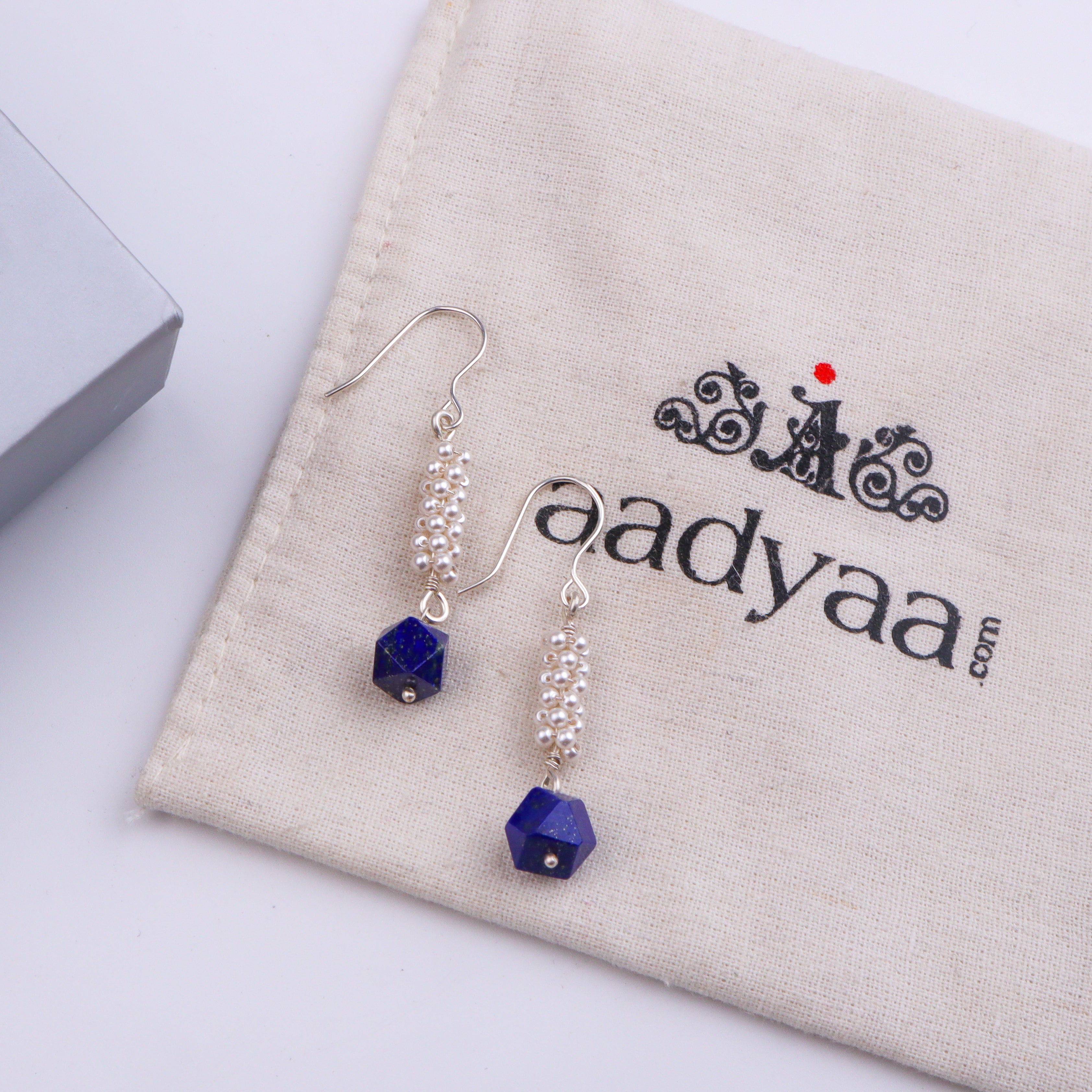 Lapis Lazuli & Pearl Silver Earrings (Project Handmade)