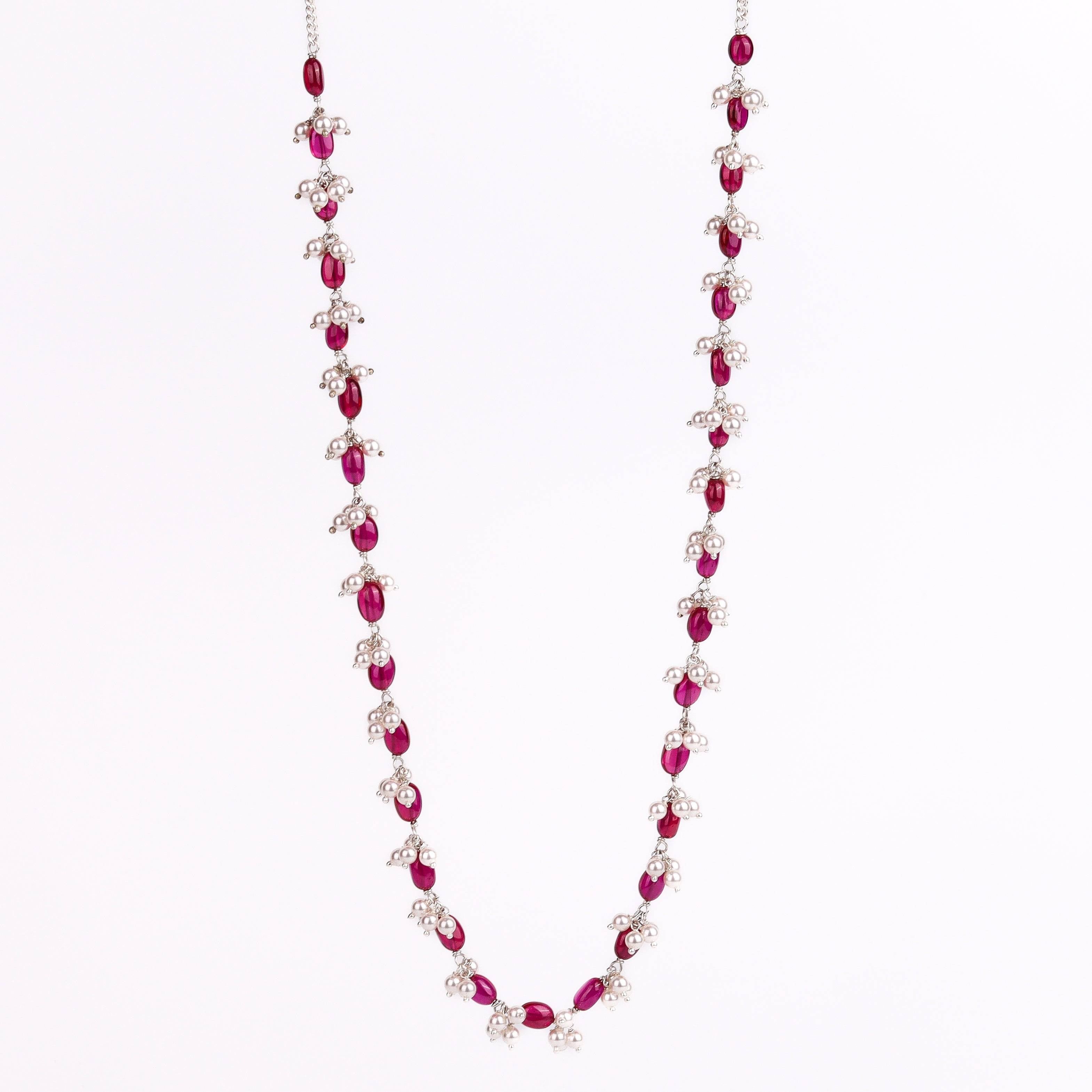 Aadyaa Luxe Necklace with Ruby and Pearl Bunches