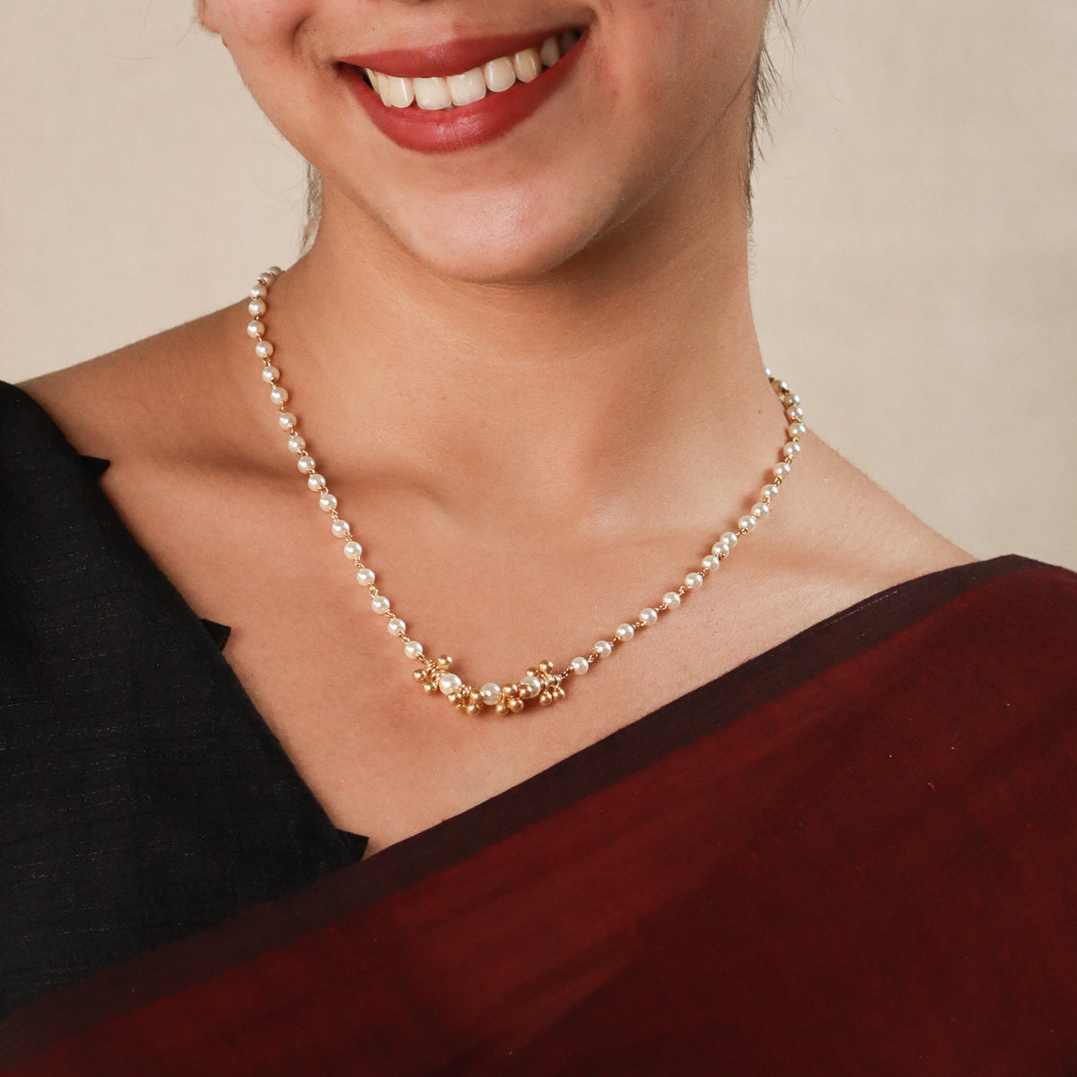 Gold Plated Necklace with Ghungroo Pendant and Pearls