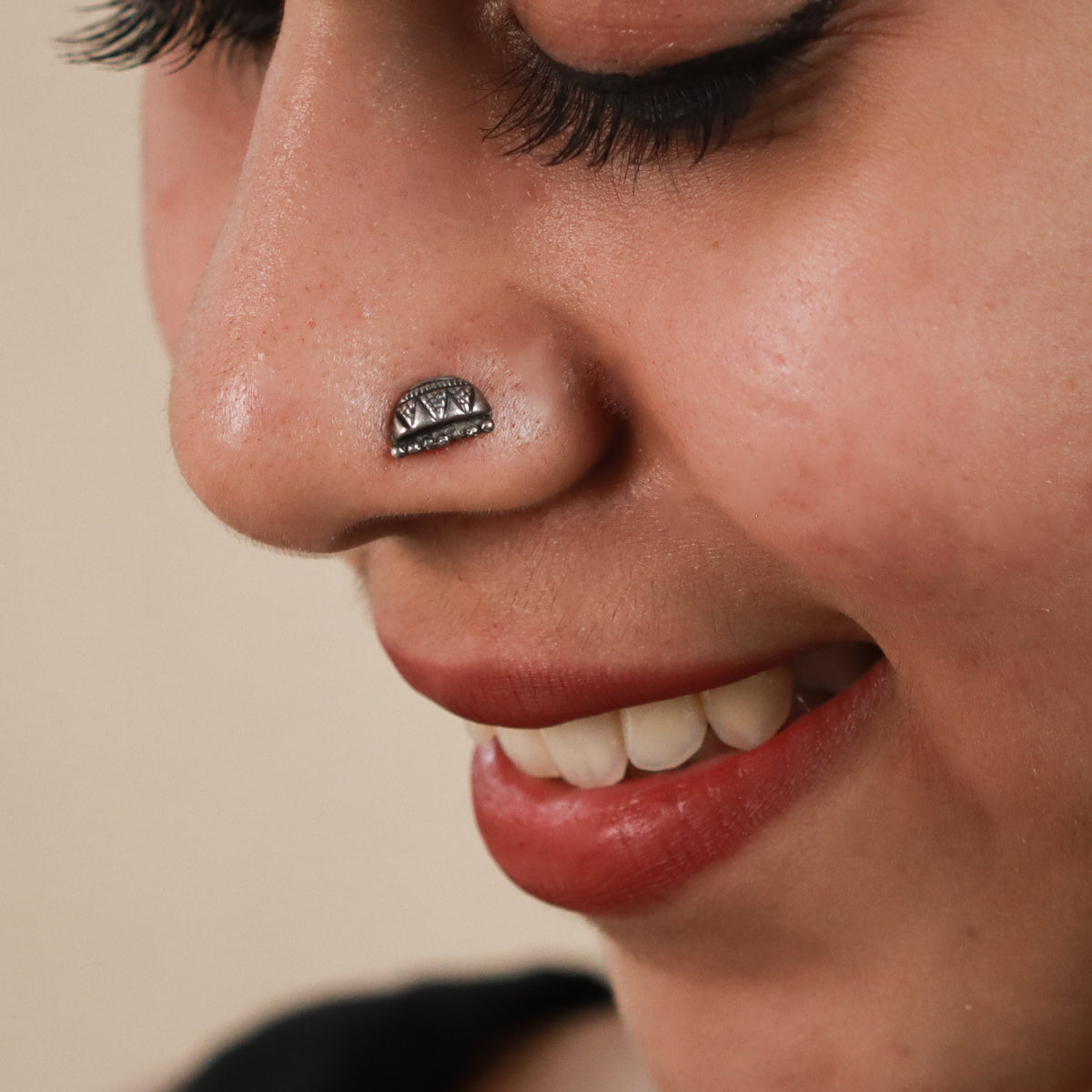 Silver Half Circle Dotted Nose pin (Pierced)