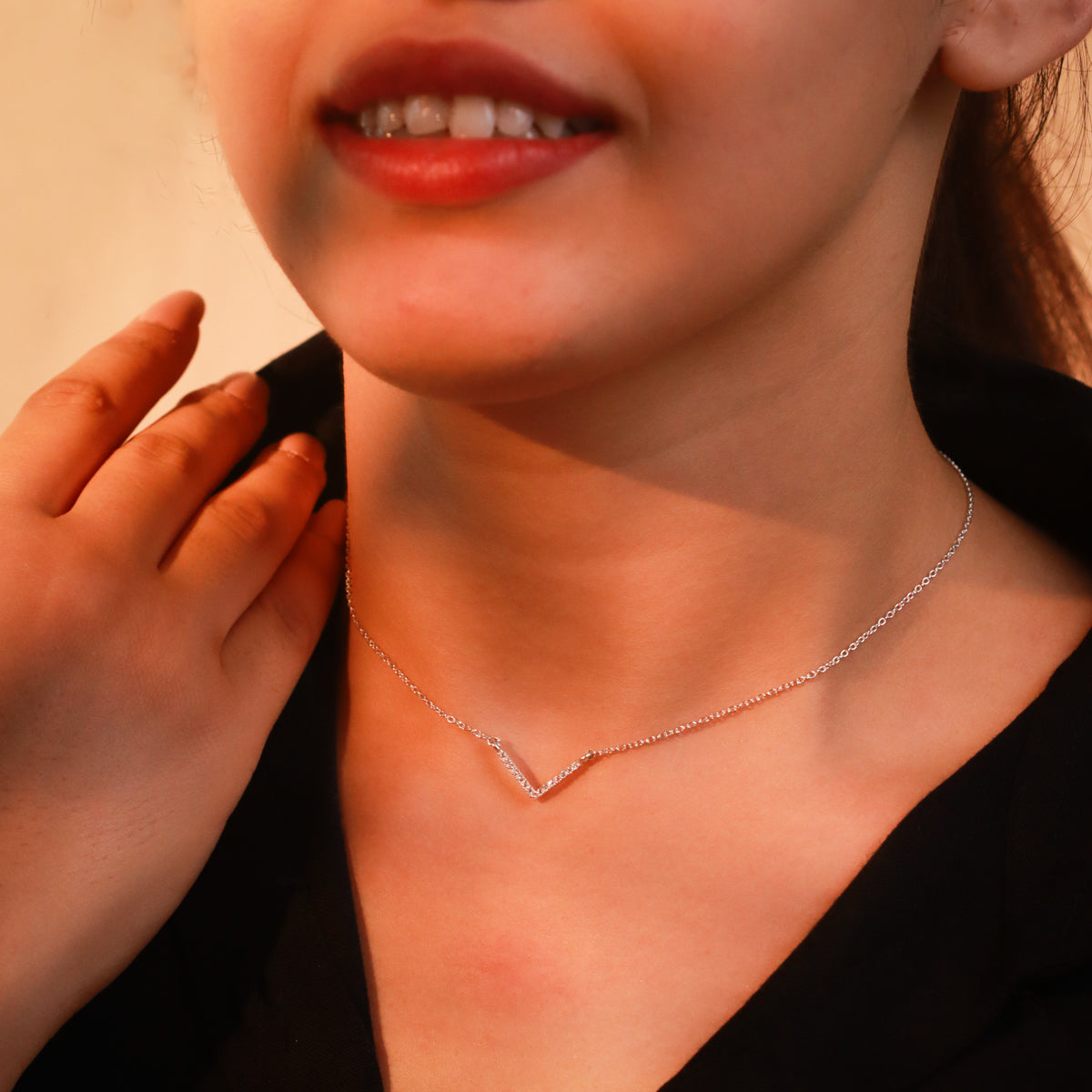 Silver CZ V-Shape Necklace
