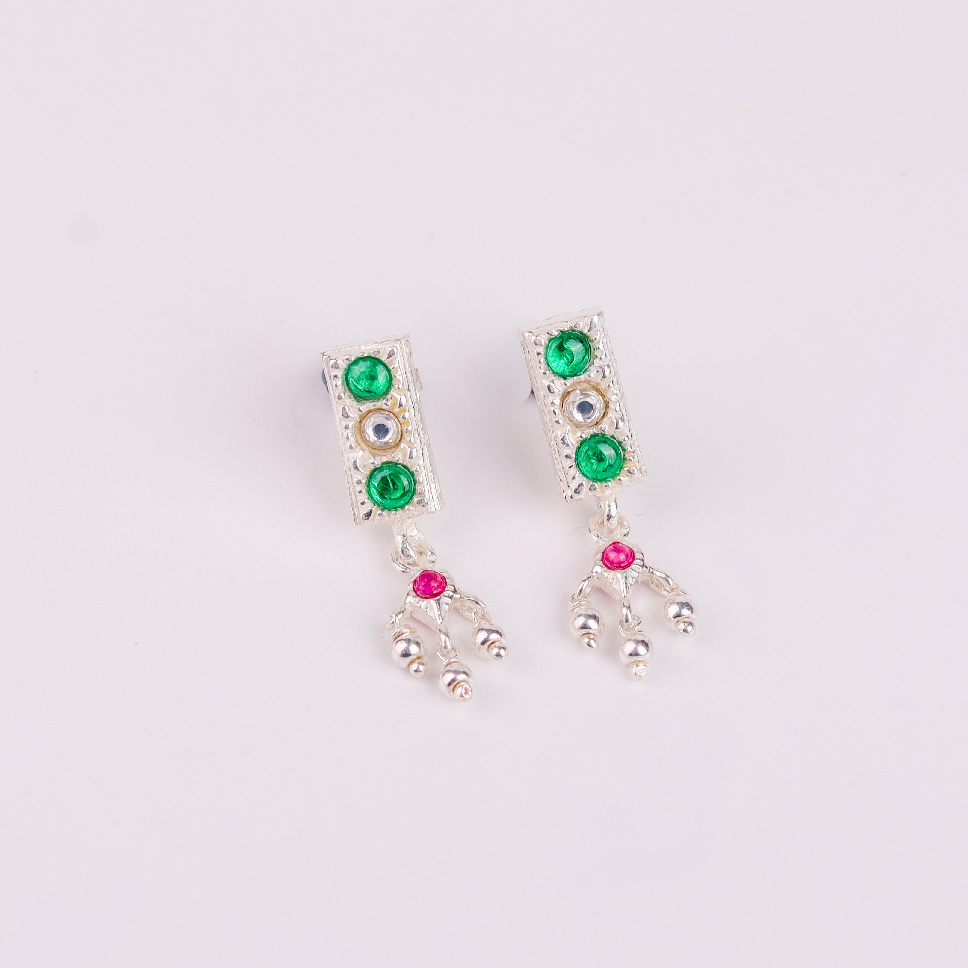 Silver Green Stone and Pearls Chinchapeti Set