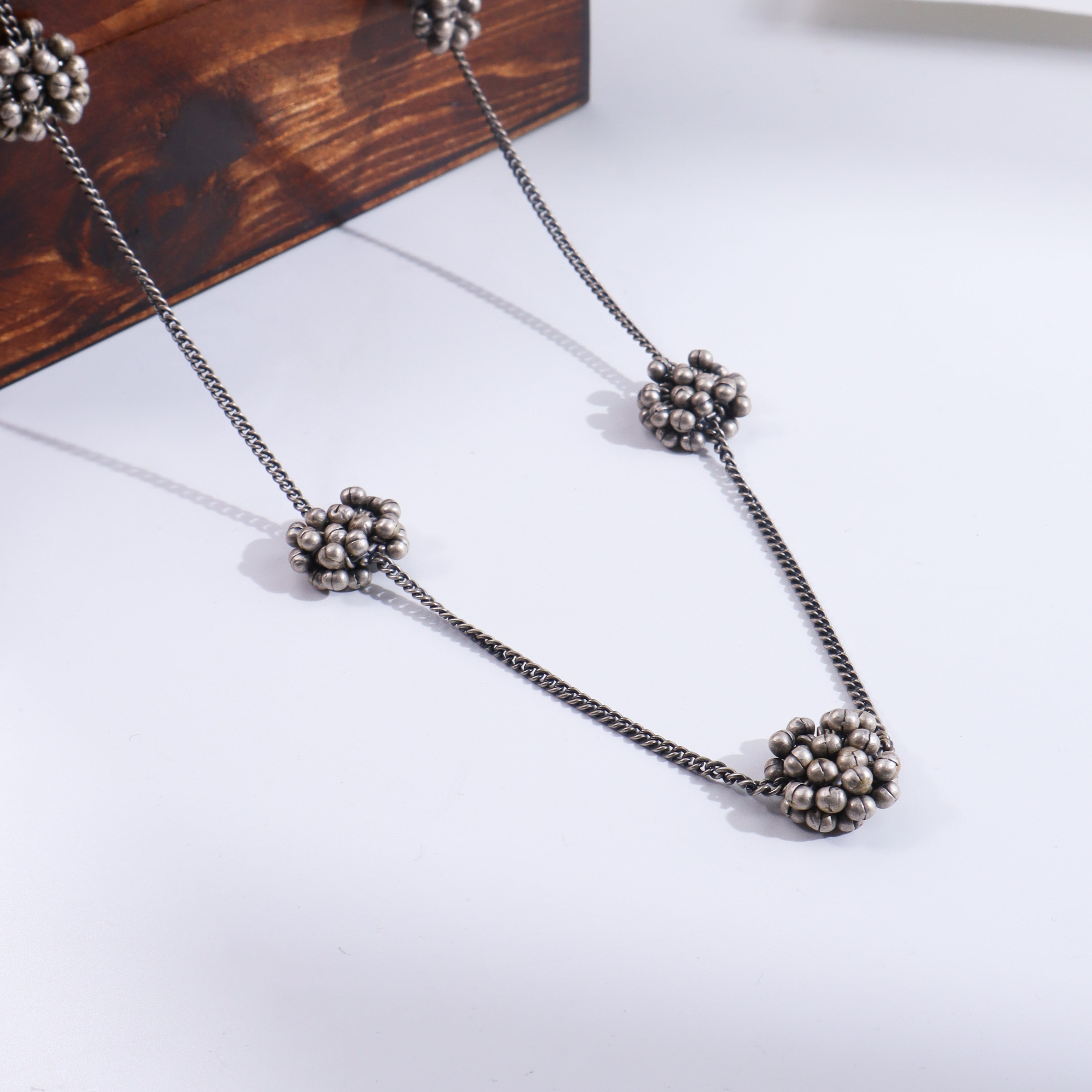 Silver Ghungroo Chain necklace with beaded pendant