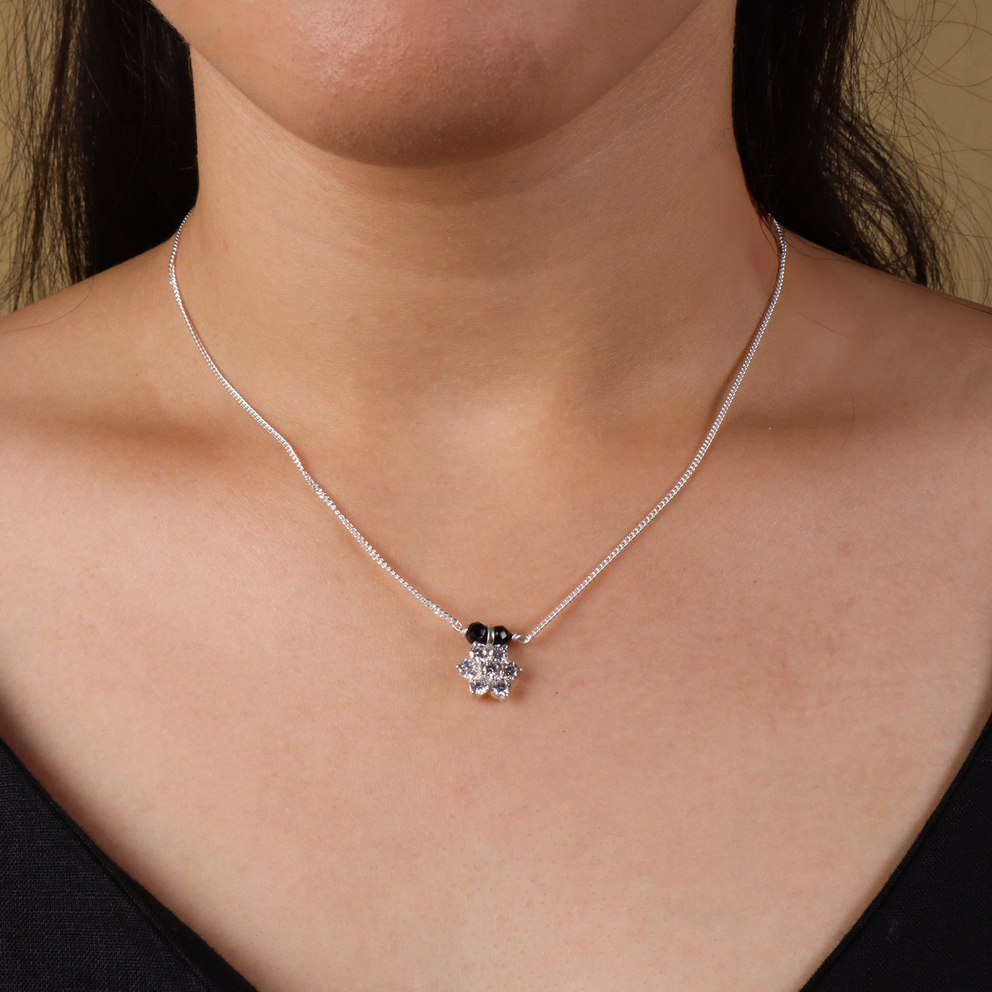 Stone Studded Big Single Flower Motif Chain Mangalsutra