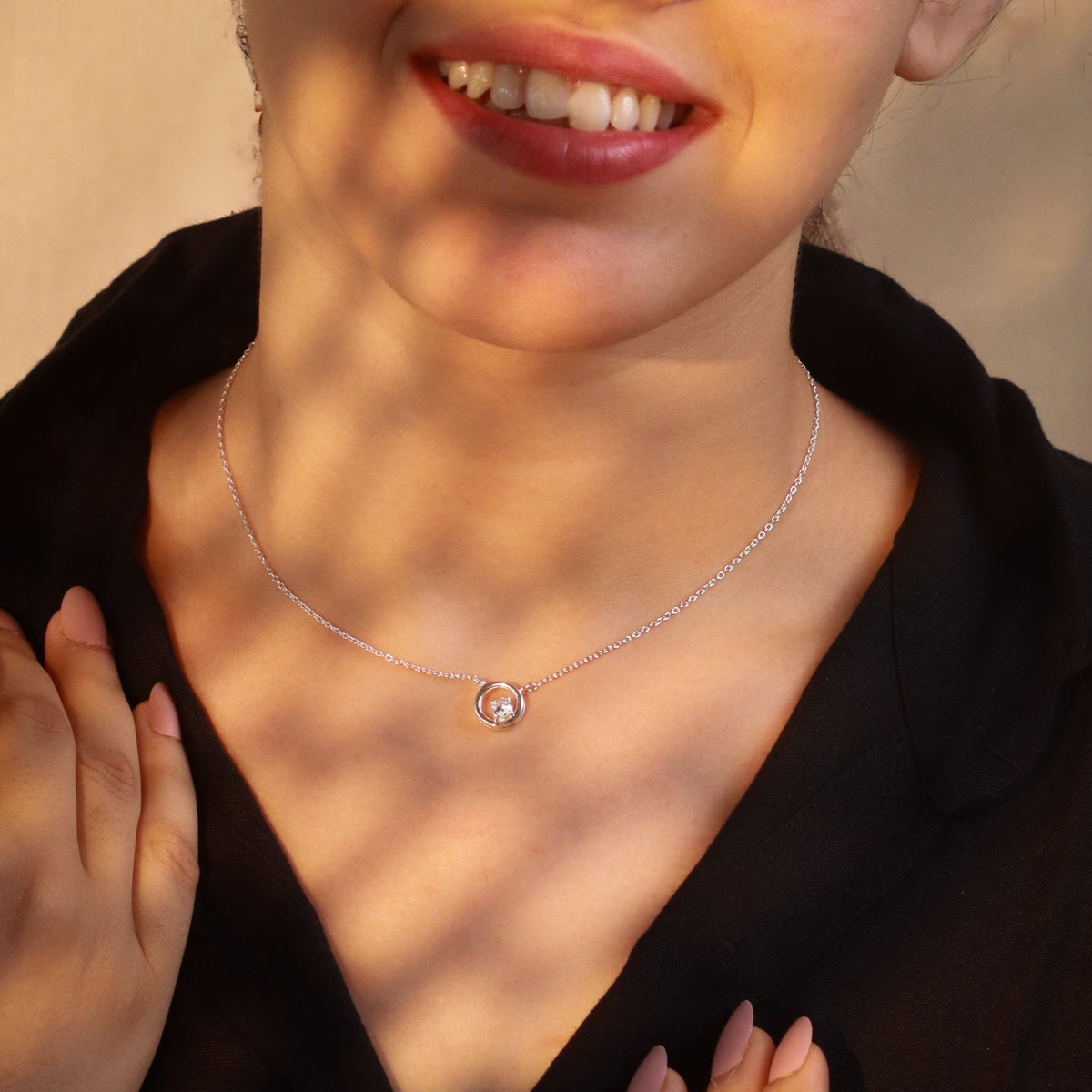 Silver Necklace with CZ Circle Pendant