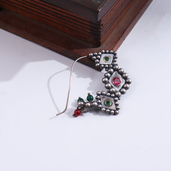 Silver Nath Godavari Pierced jewelry with green gemstone
