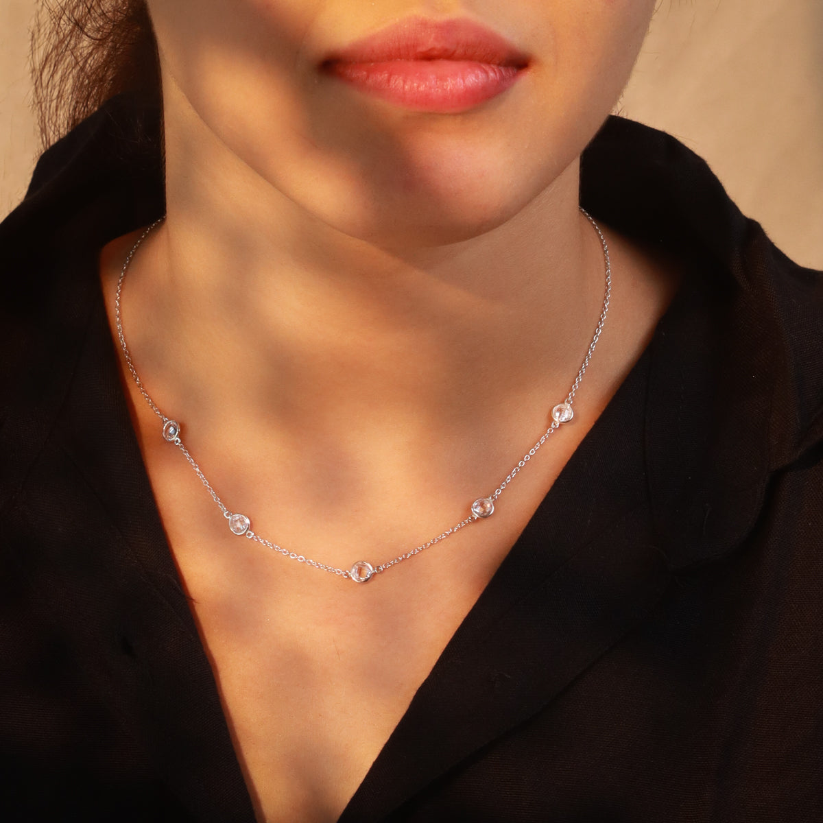 Silver CZ Dot Necklace