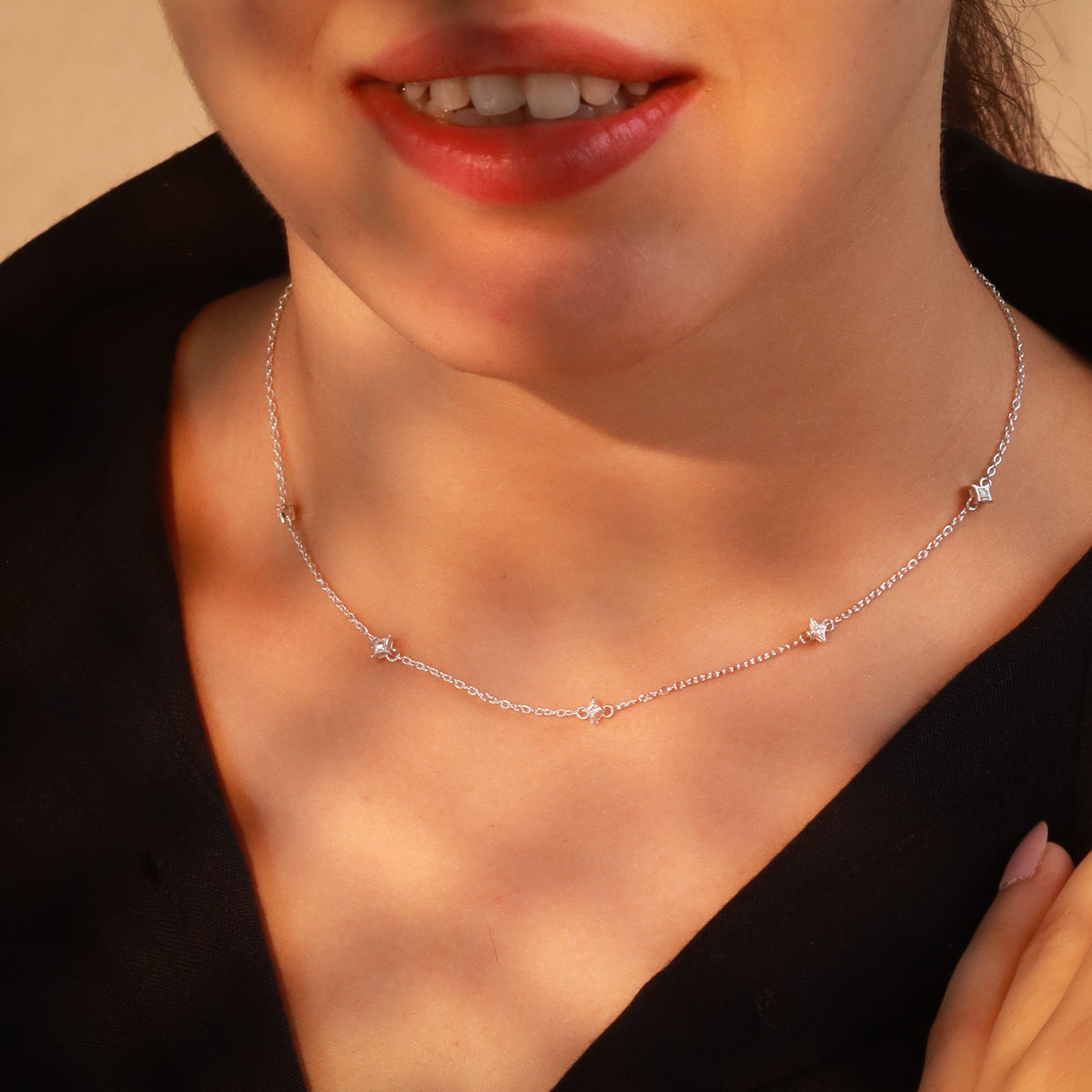 Silver Necklace with CZ Charms