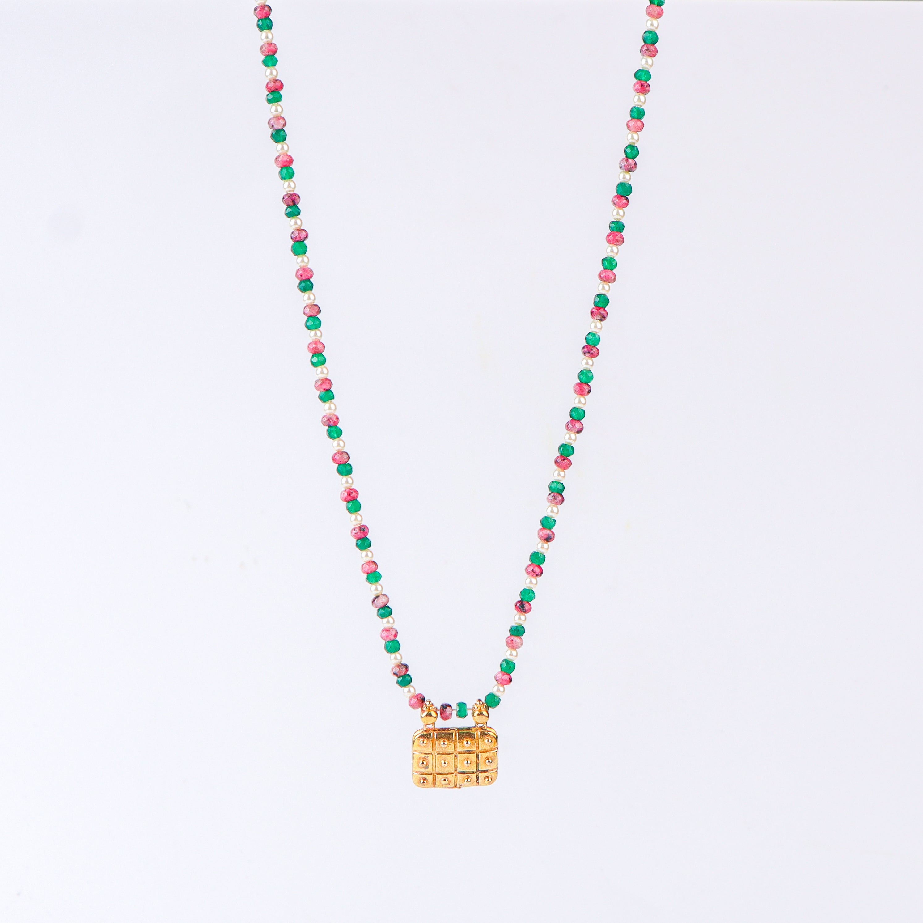 Multicolor Necklace with ताईत (Taait) Motif |  92.5 Silver | 22K Gold Plated