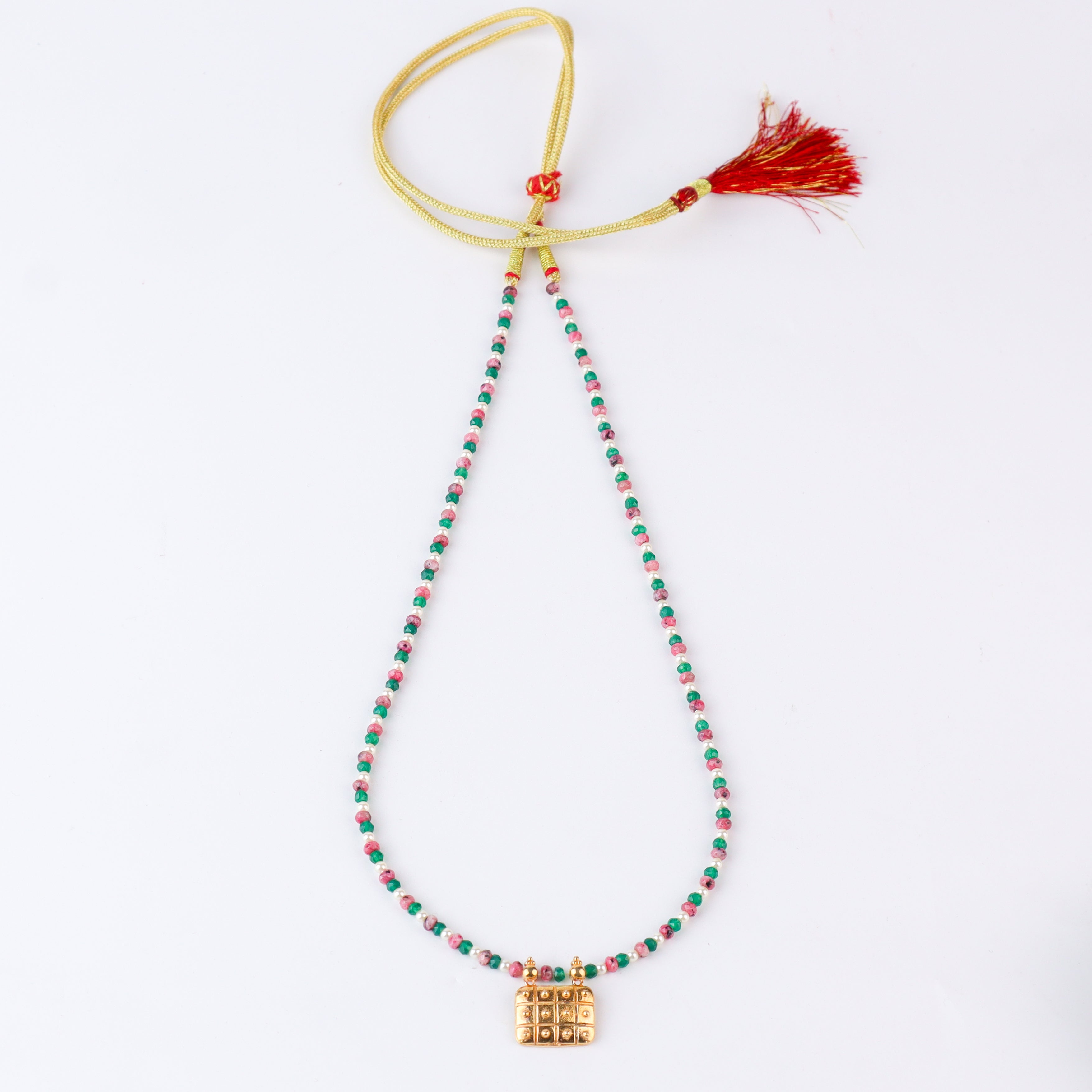 Multicolor Necklace with ताईत (Taait) Motif |  92.5 Silver | 22K Gold Plated