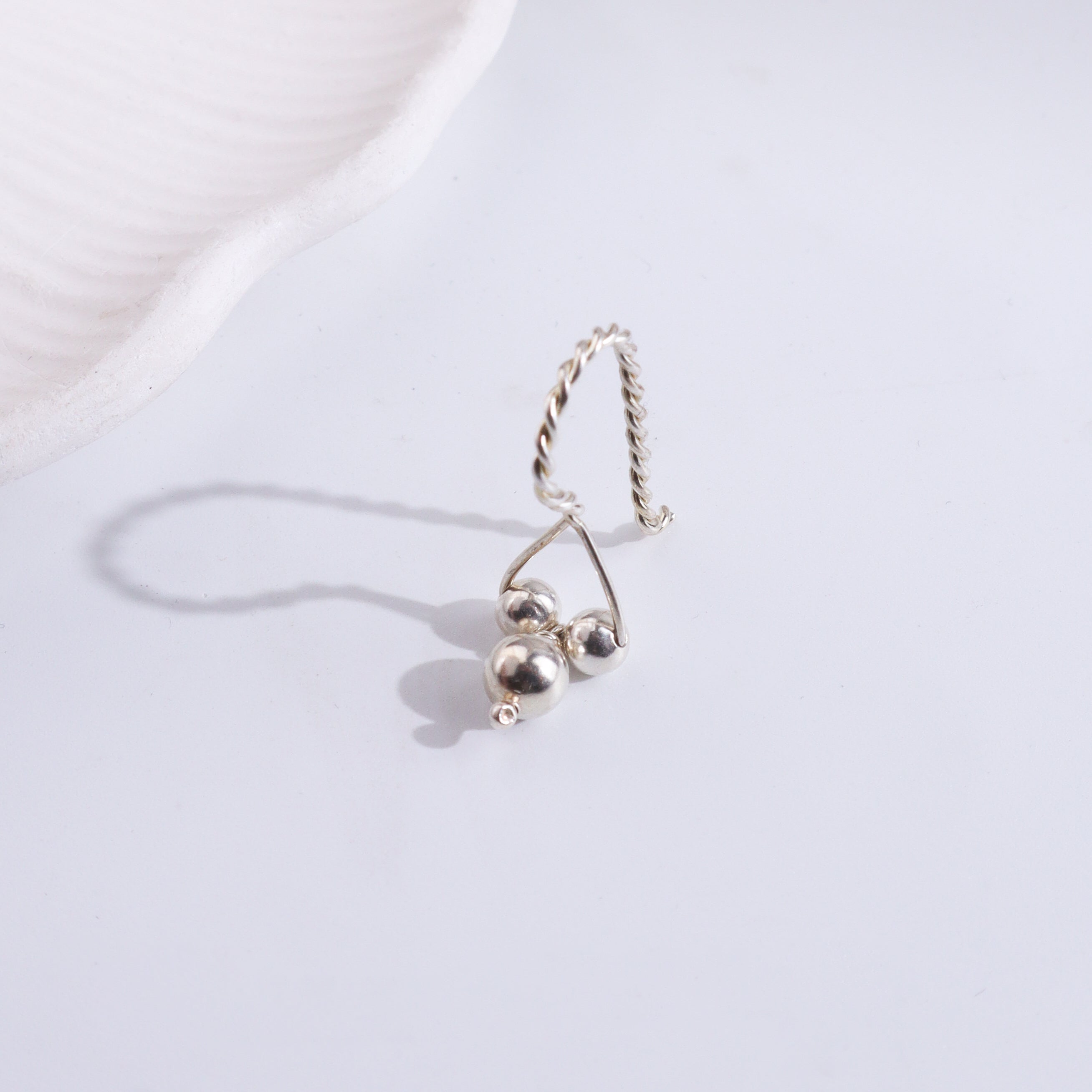 Silver Bead Bhik Bali earrings with twisted clip-on design