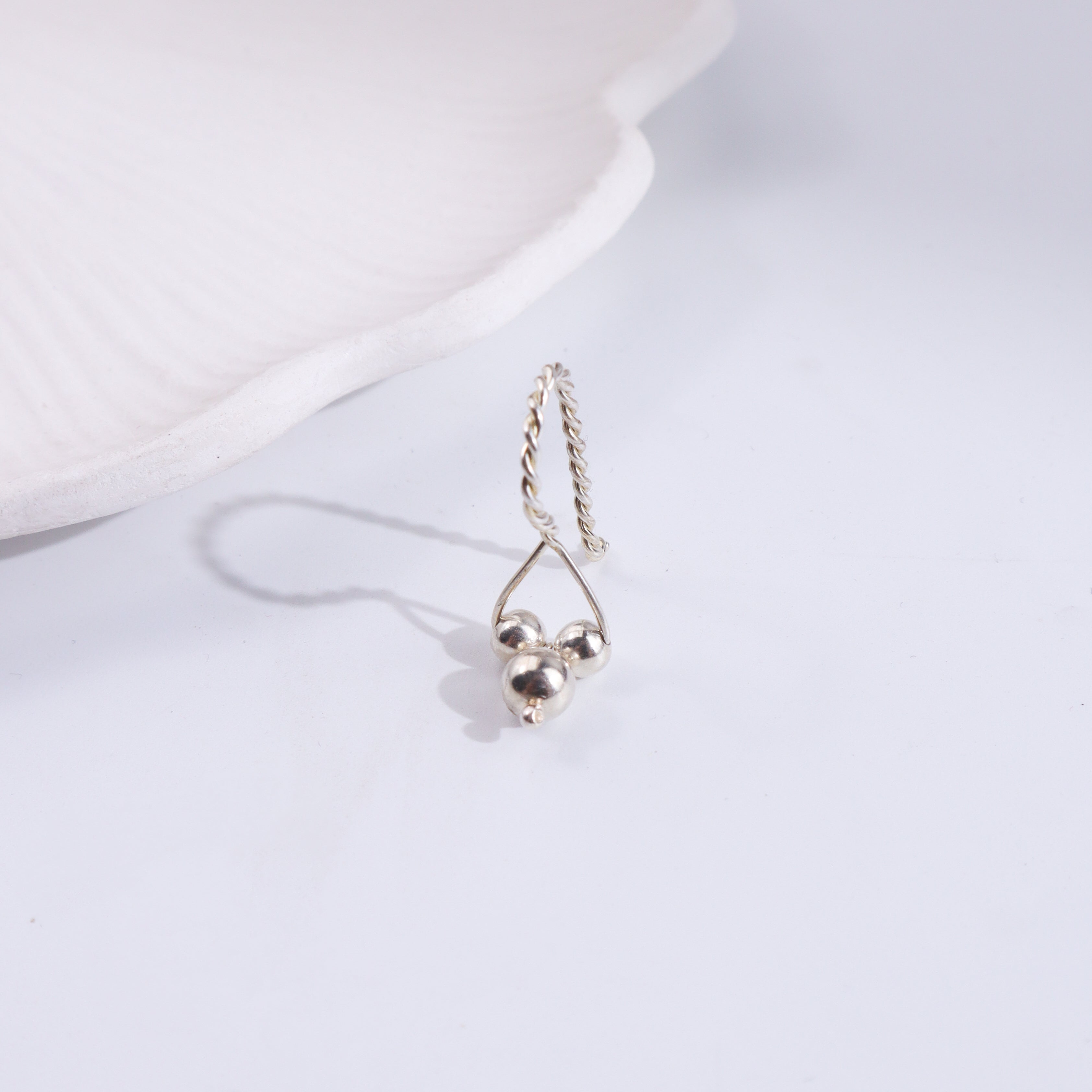 Silver Bead Bhik Bali clip-on earrings with dangling silver beads