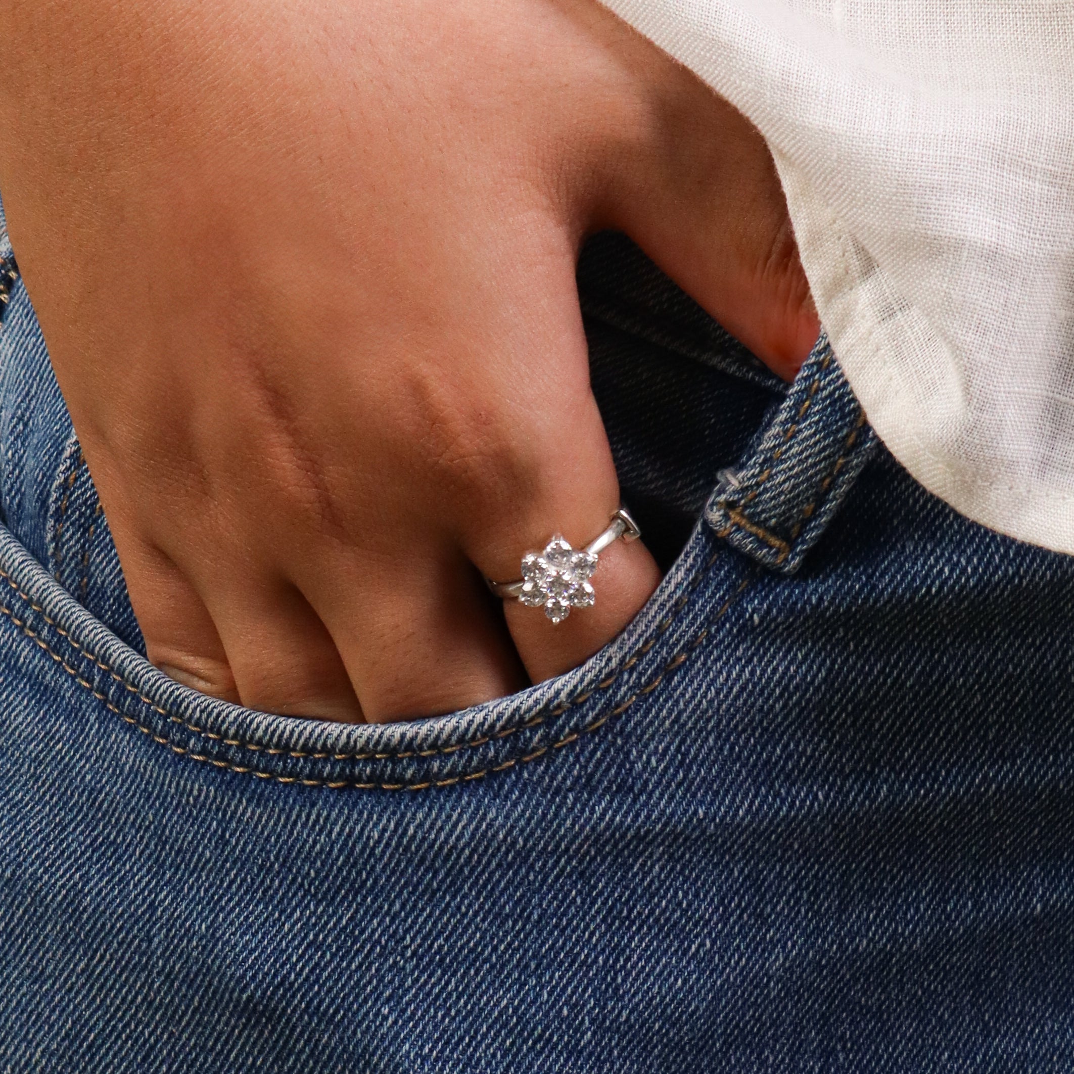 Silver CZ Flower Ring Big