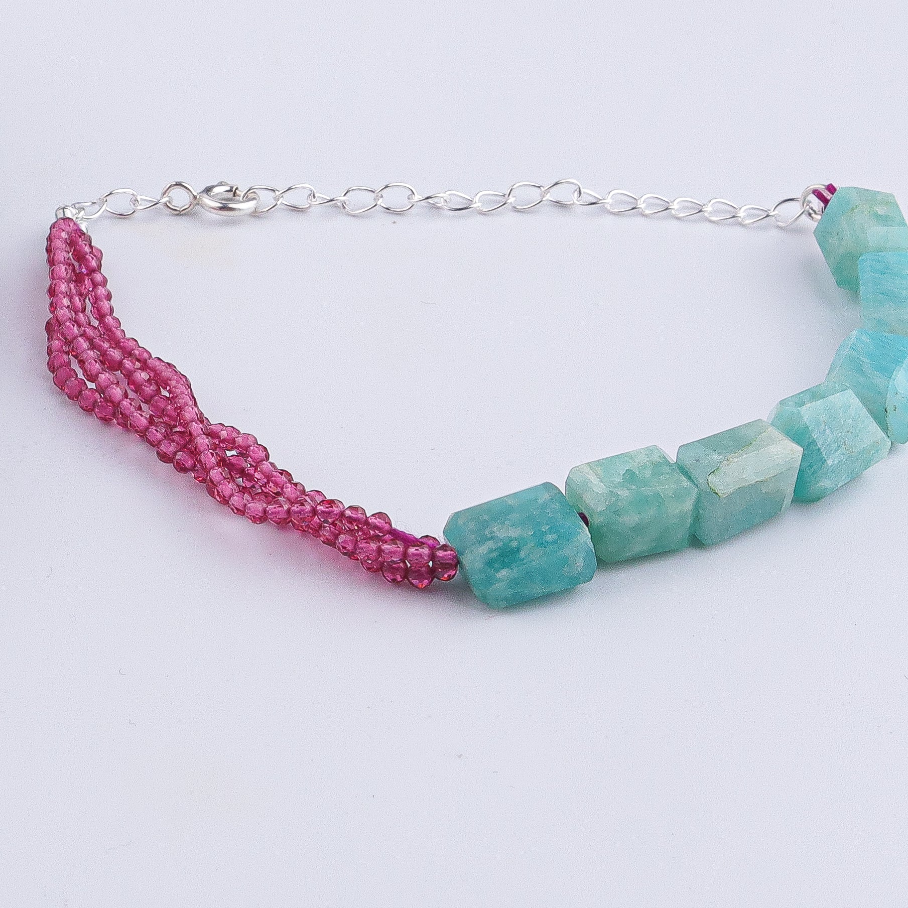 Amazonite & Ruby Silver Bracelet (Project Handmade)
