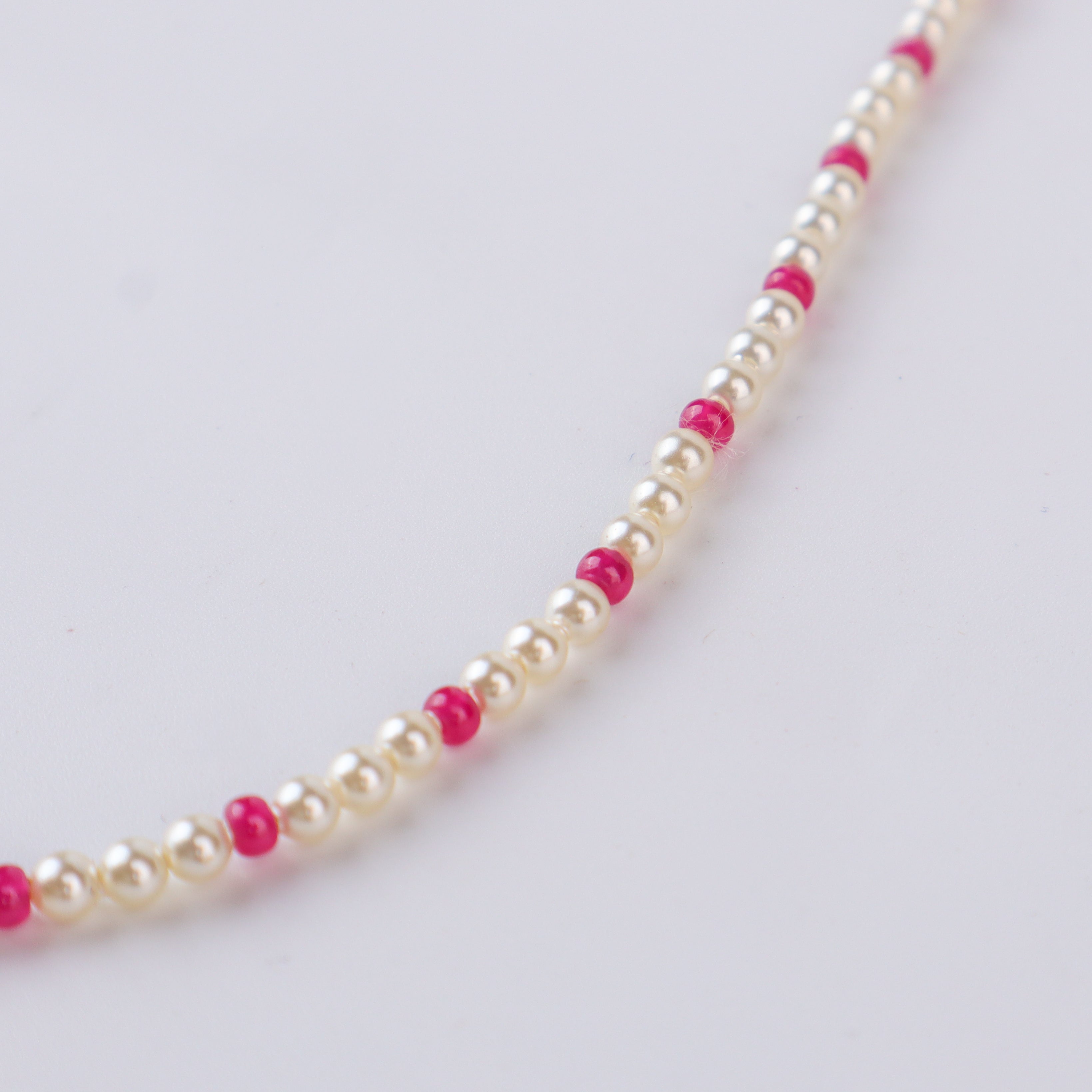 Gold Plated Silver Ruby and Pearl Necklace with वांगे (Vaange) Motif
